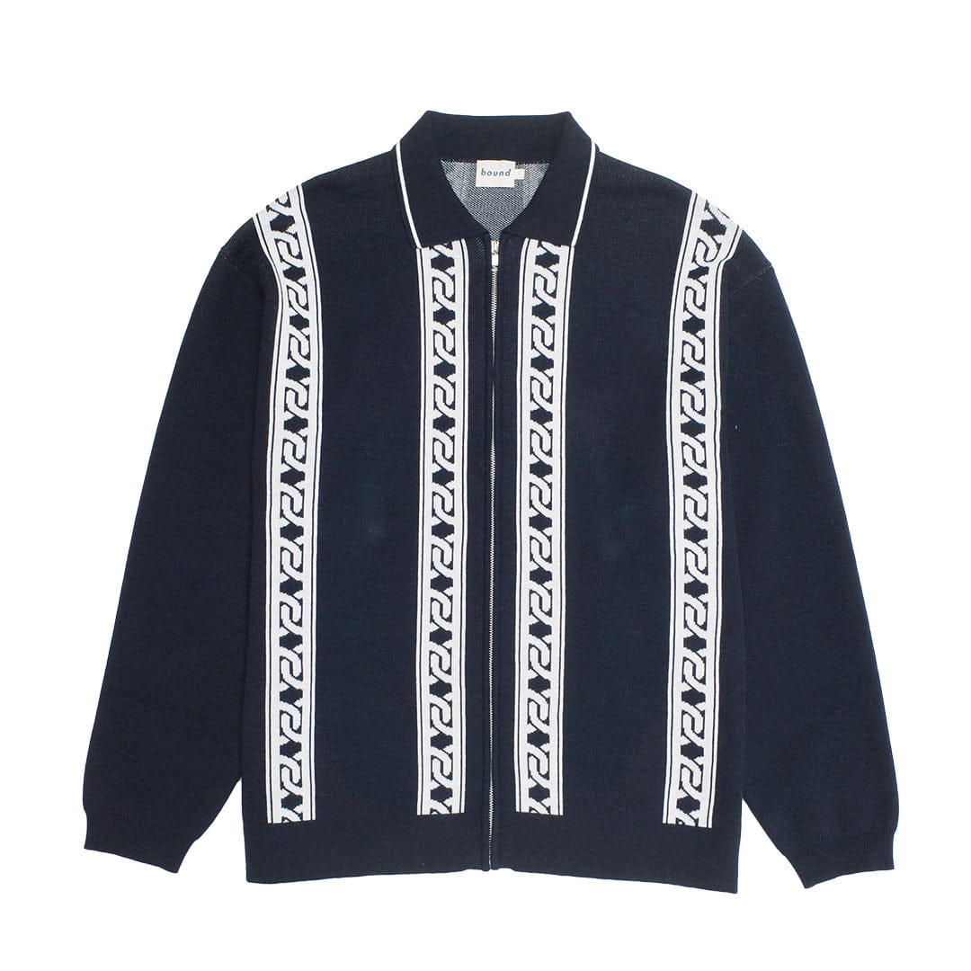 Bound Chain Full Zip Knit Polo - Navy