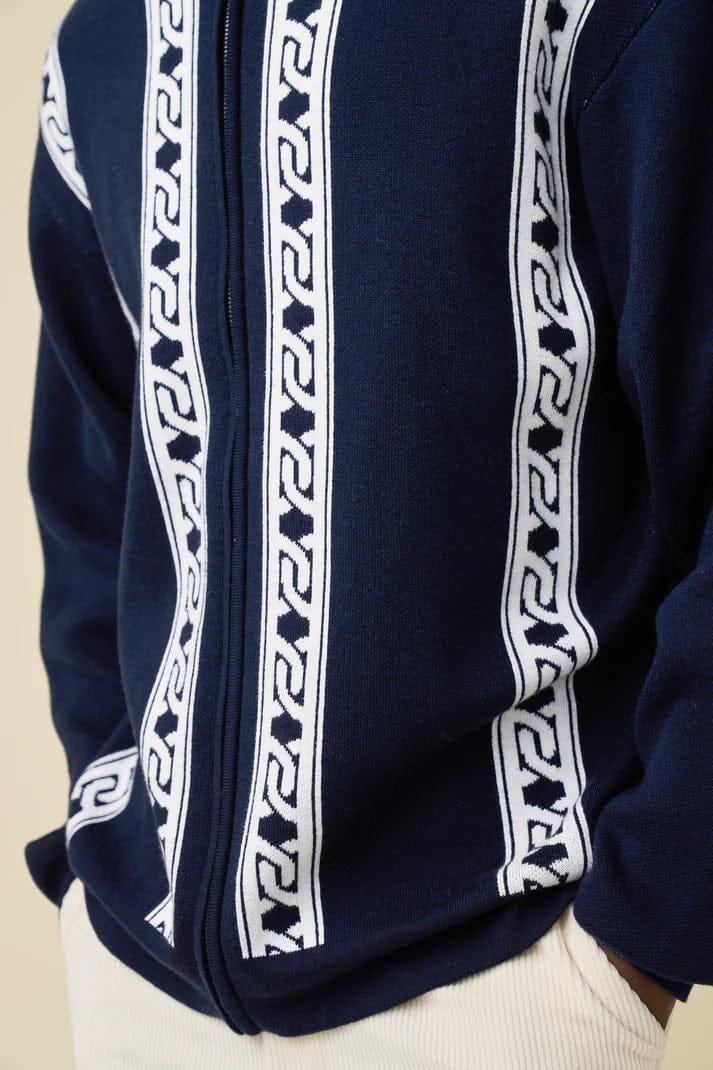 Bound Chain Full Zip Knit Polo - Navy