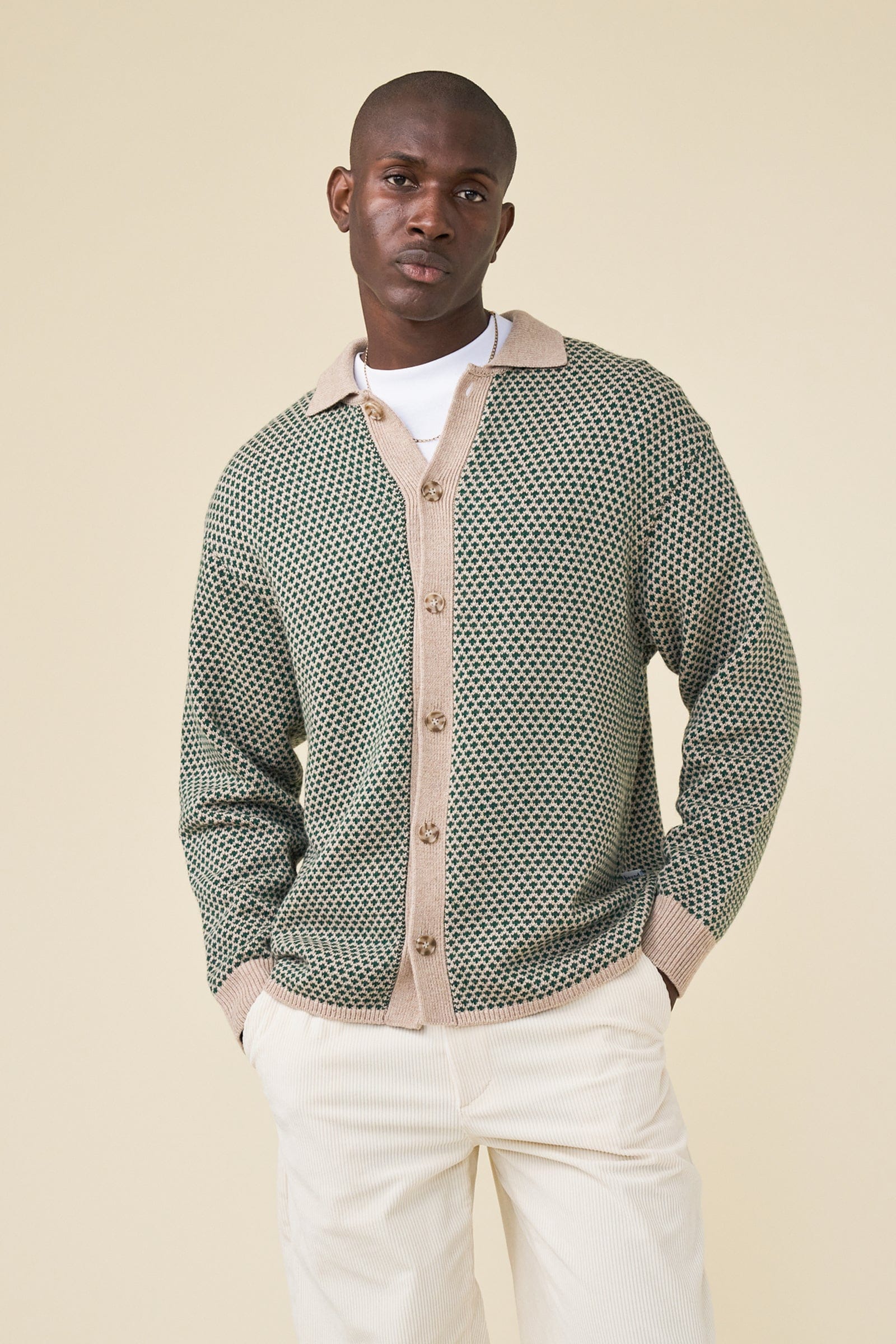 Bound Polka Retro Button Knit - Apple
