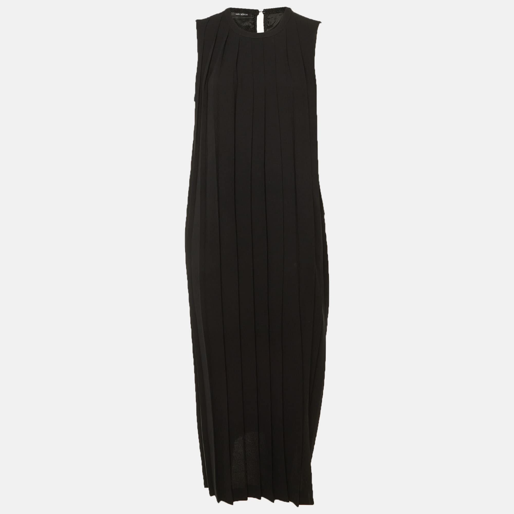 Neil Barrett Black Pleated Crepe Maxi Dress