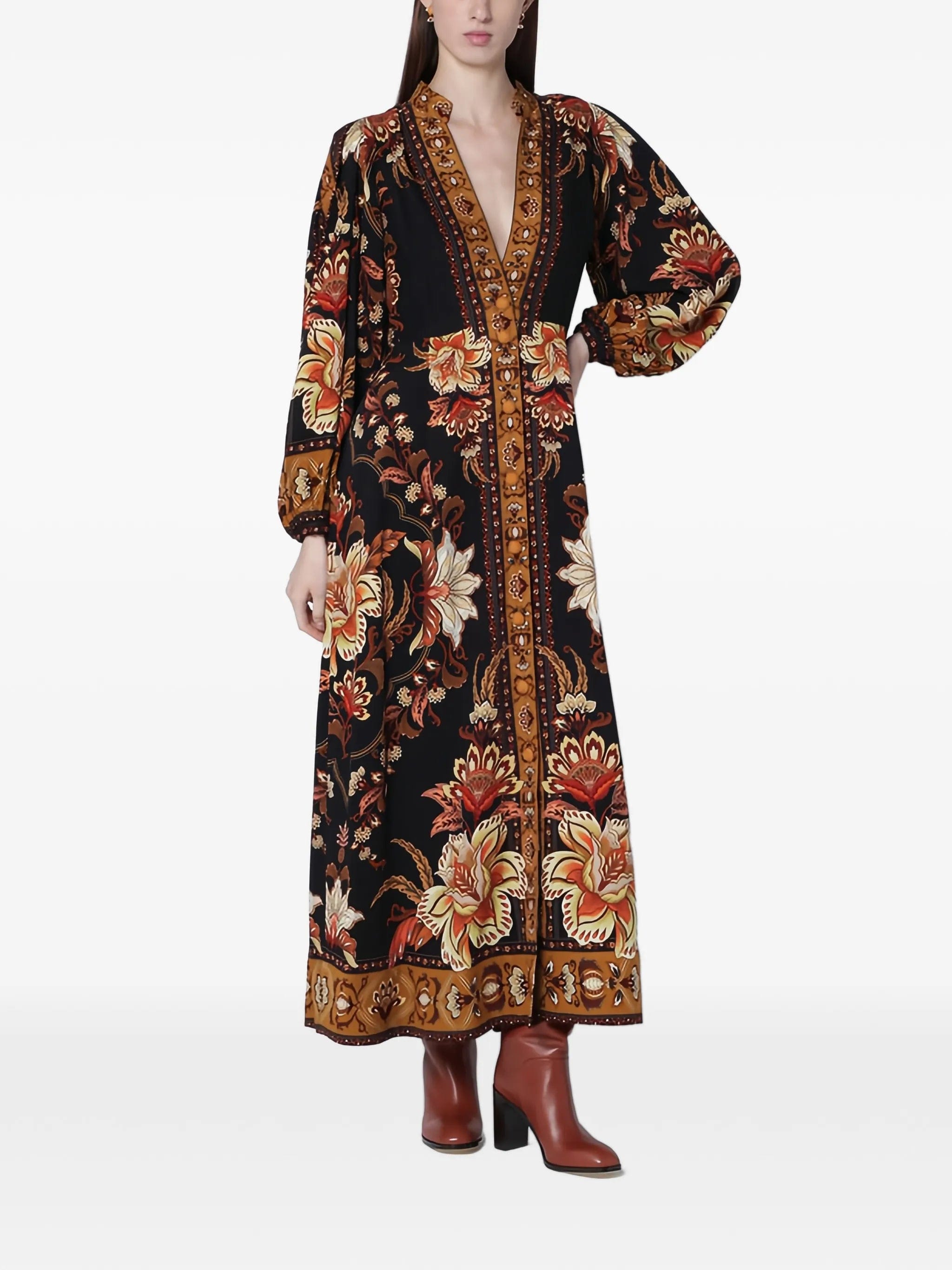 FARM Rio Black Majestic Garden buttoned maxi dress
