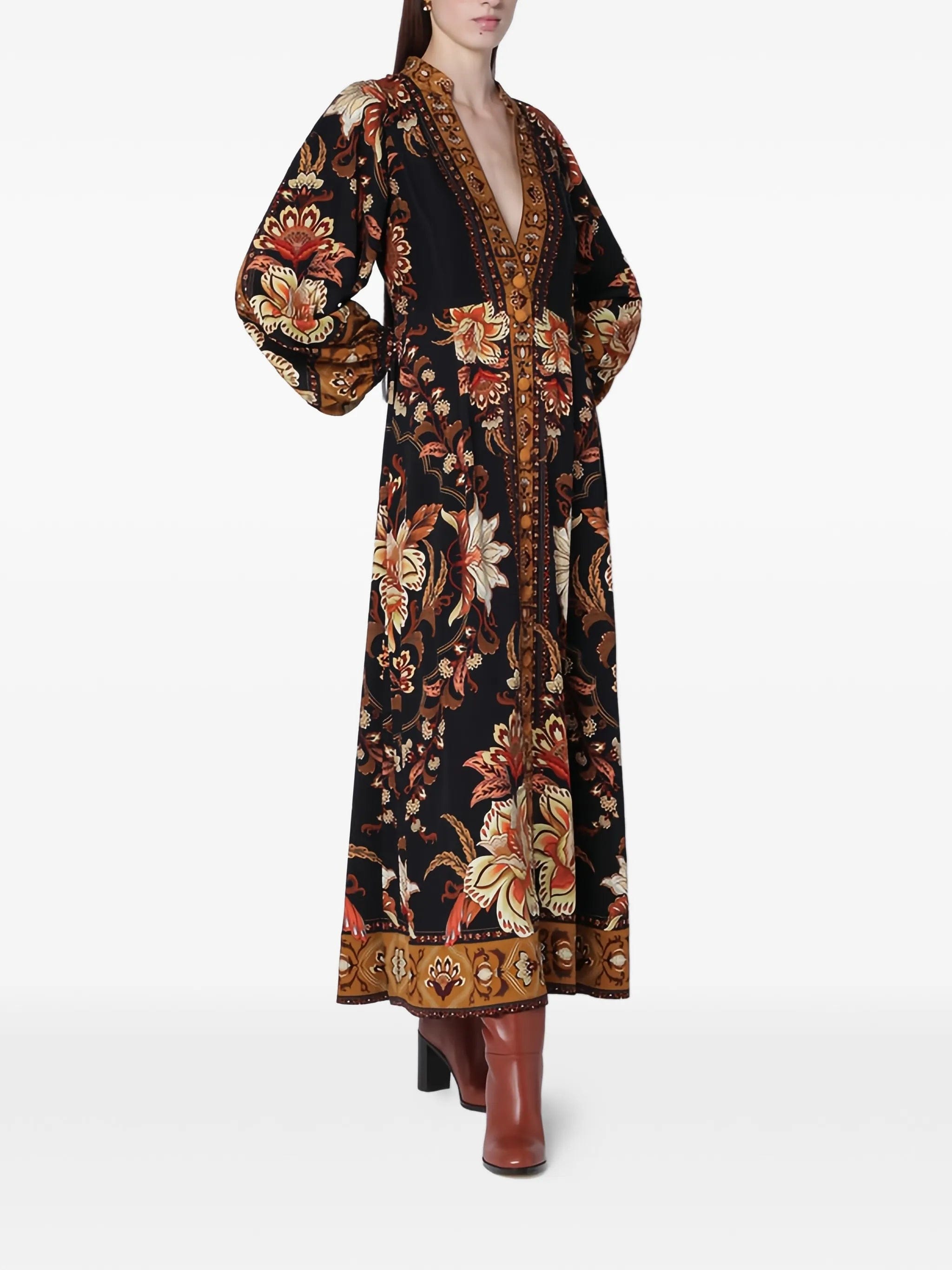 FARM Rio Black Majestic Garden buttoned maxi dress