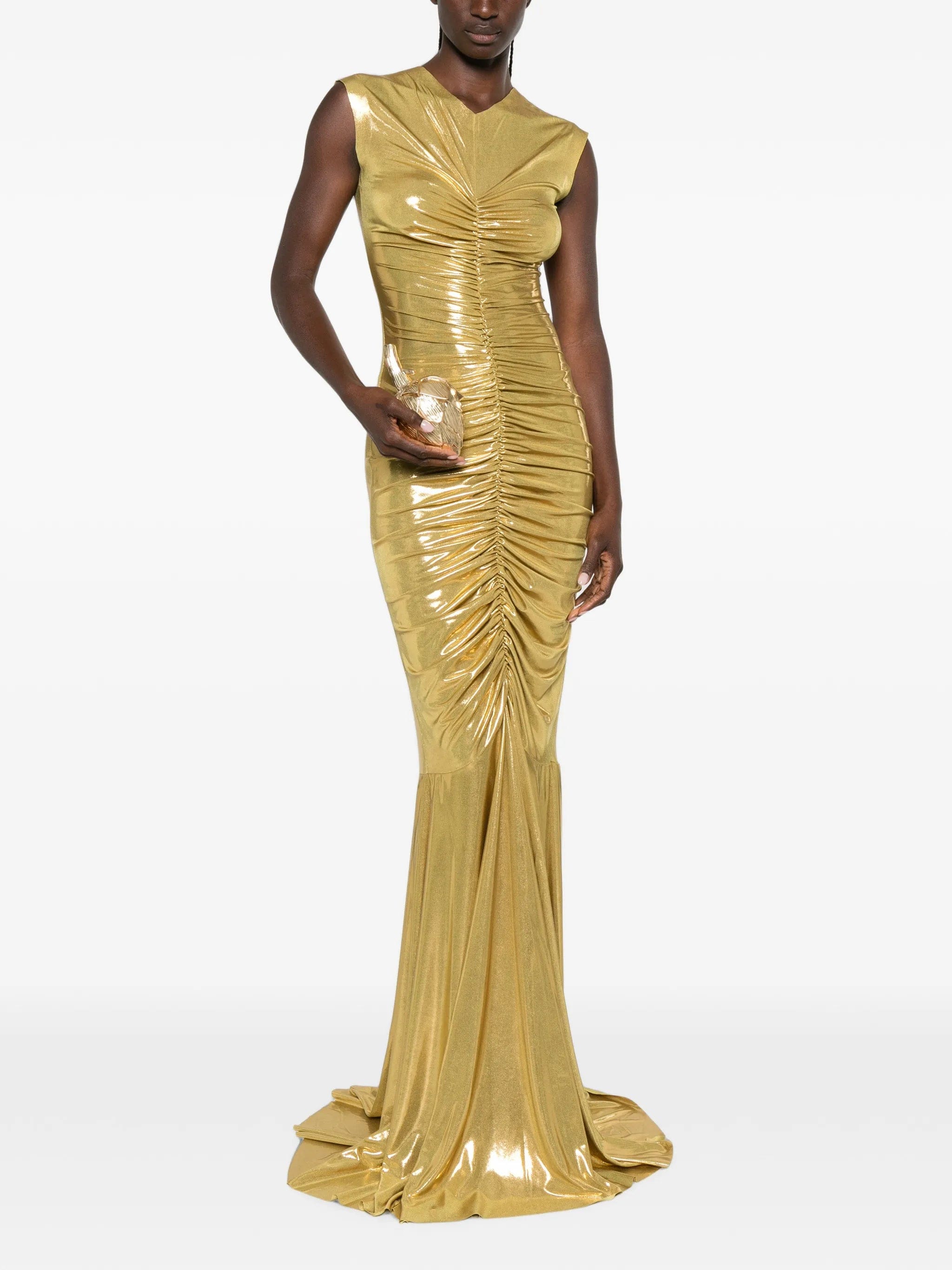 Norma Kamali shirred fishtail maxi dress