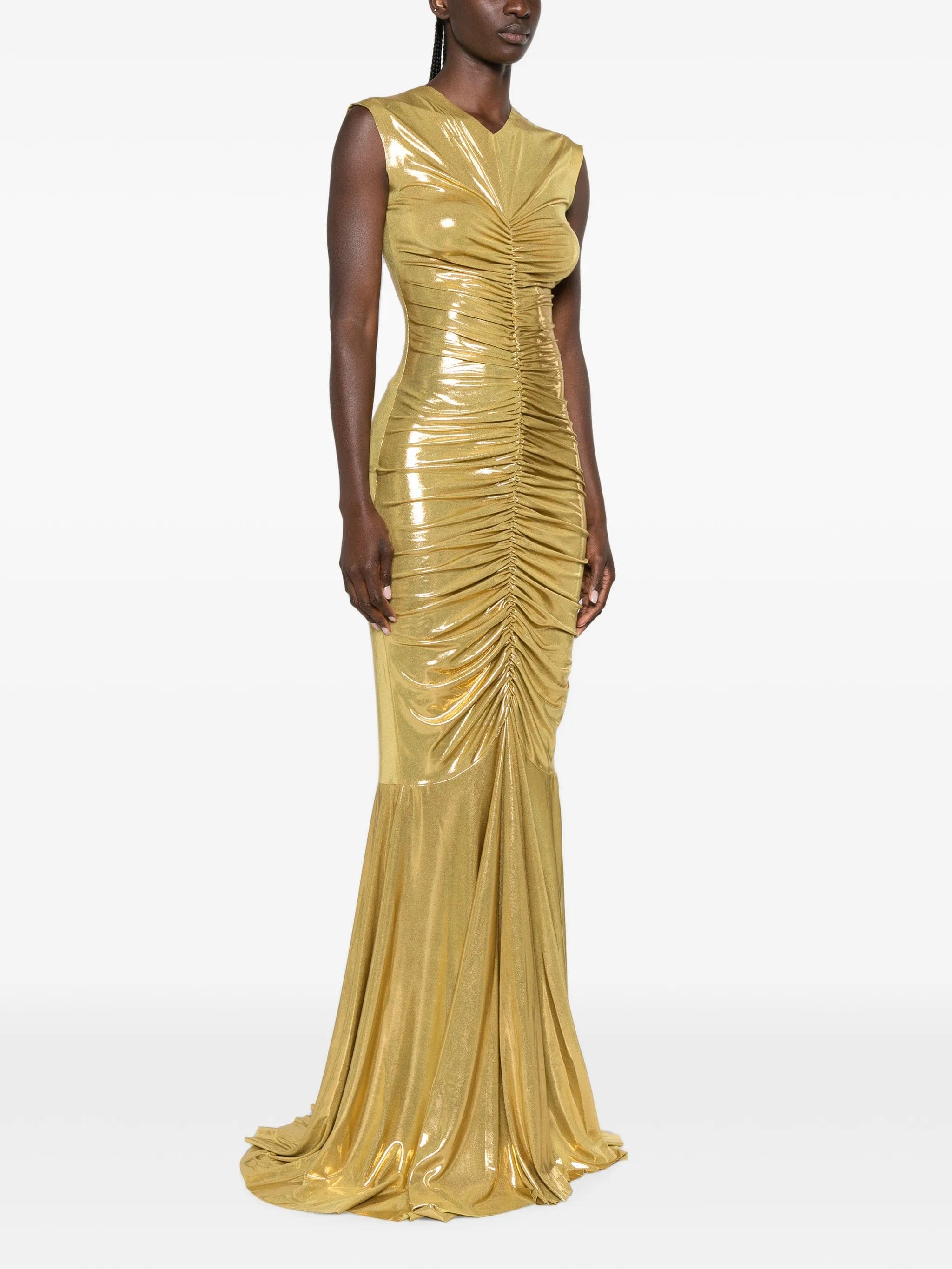 Norma Kamali shirred fishtail maxi dress