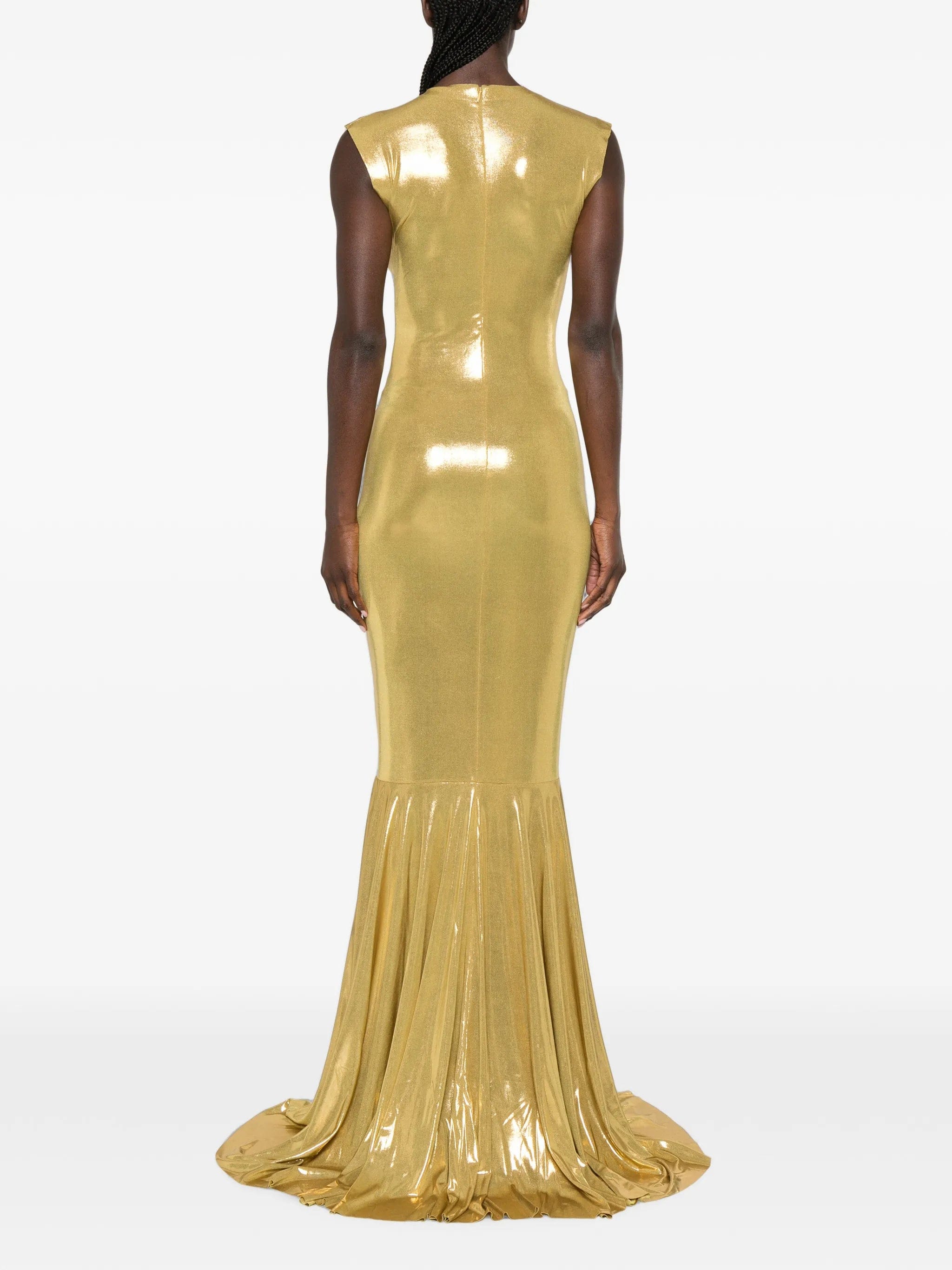 Norma Kamali shirred fishtail maxi dress