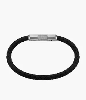 Fossil Machine Knurled Texture Black Silicone Station Bracelet