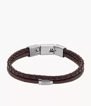 Fossil Machine Knurled Texture Brown Leather Multi - Strand Bracelet