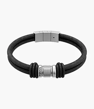 Fossil Machine Rondelles Black Leather Multi - Strand Bracelet