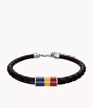 Fossil Everett Enamel Brown Leather Station Bracelet