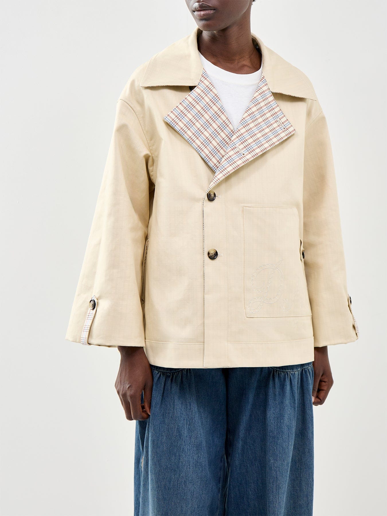 Damson Madder Jerry Reversible Cropped Trench Coat Ginger Check