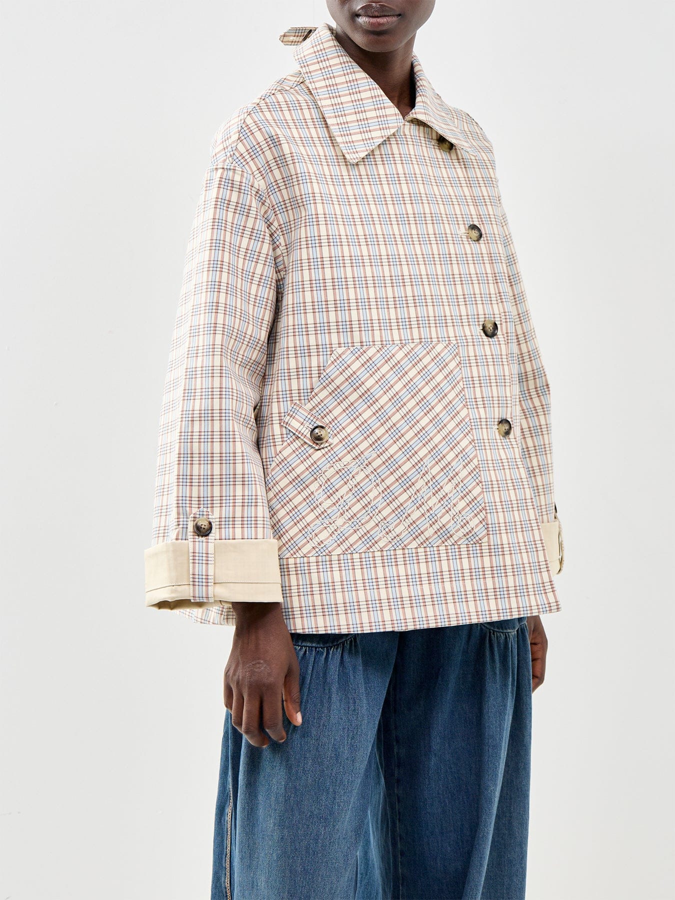 Damson Madder Jerry Reversible Cropped Trench Coat Ginger Check