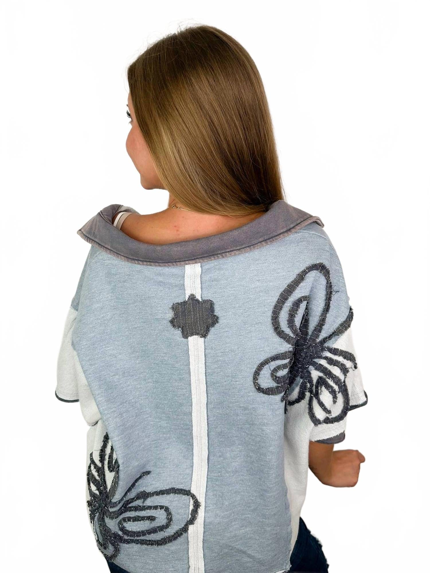 Wonders Of The World Cotton Blend Short Sleeve Top In Blue