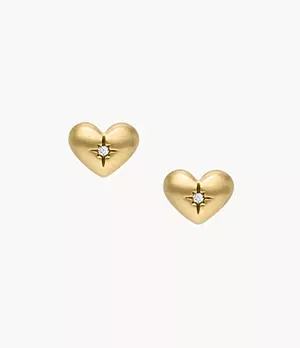 Fossil Sadie All My Love Gold - Tone Stainless Steel Heart Stud Earrings