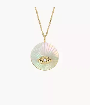 Fossil Sutton Evil Eye Gold - Tone Stainless Steel Pendant Necklace