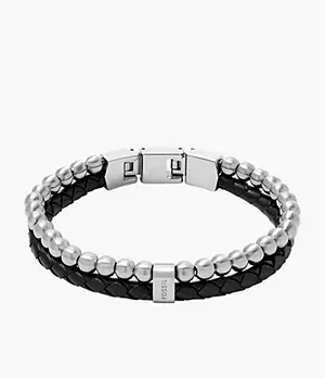 Fossil Beads Black Leather Multi - Strand Bracelet