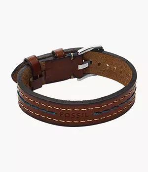 Fossil Everett Topstitch Brown Leather Strap Bracelet