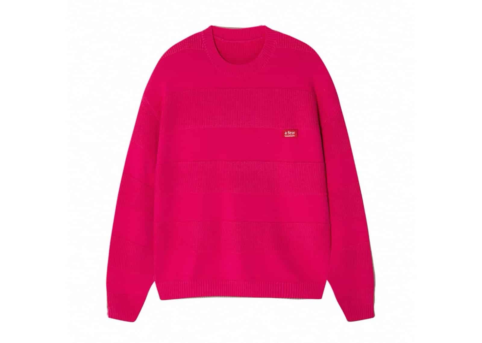 A Few Good Kids Retro Small Logo Striped Knit Crewneck Rose Red