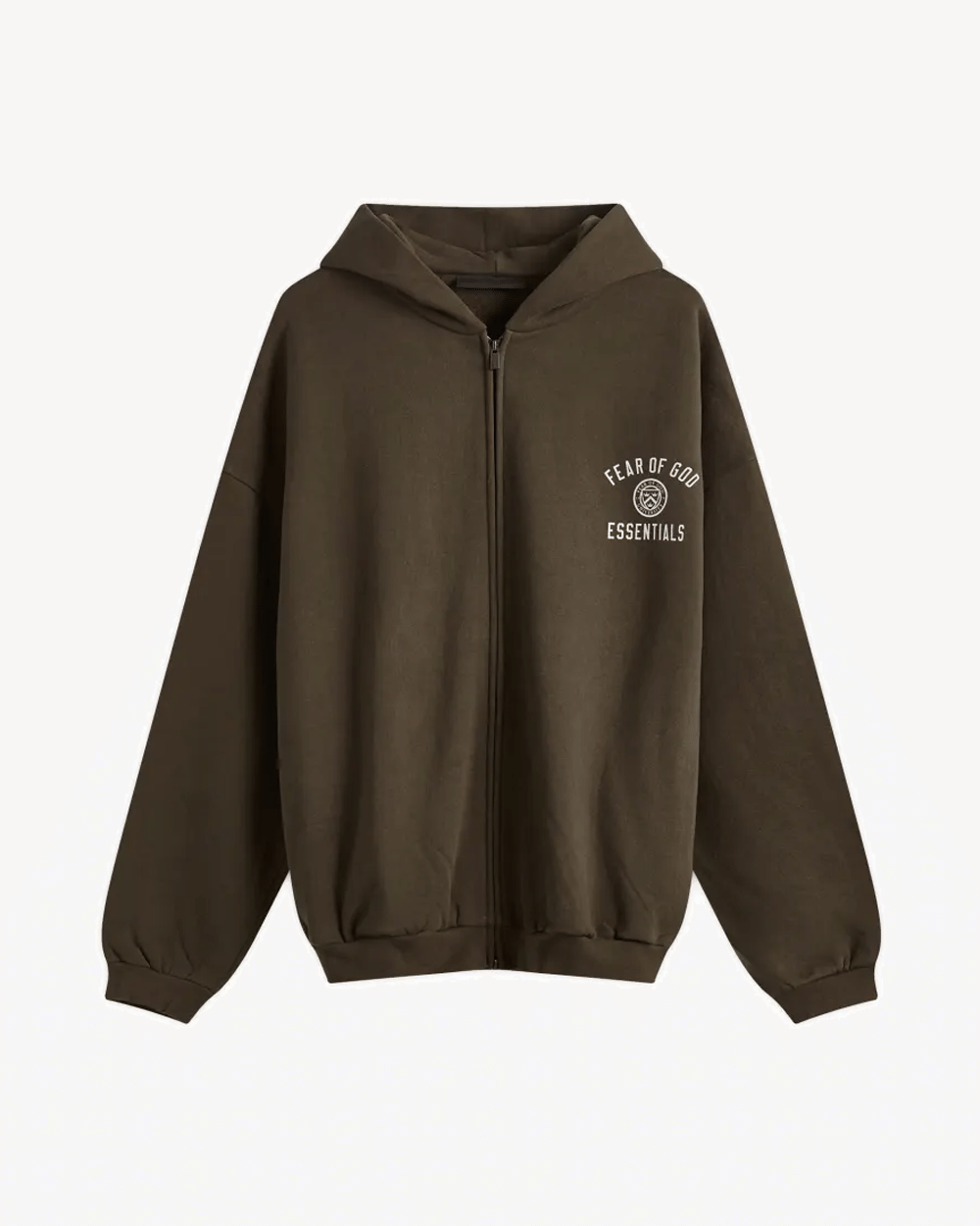 FOG ESSENTIALS HOLIDAY24 CREST HEAVY BROWN ZIP UP HOODIE