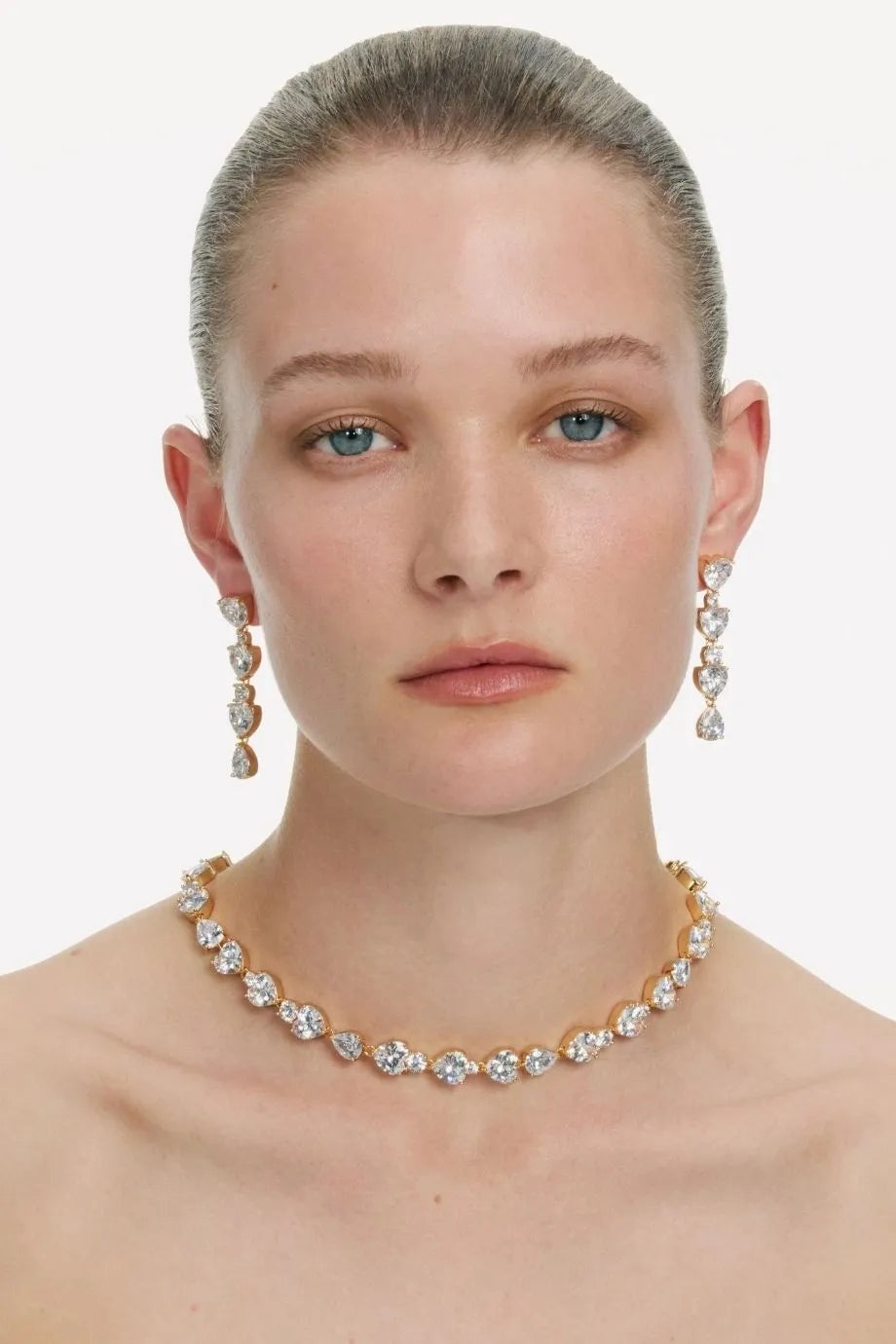 Self Portrait Heart Crystal Necklace in Gold