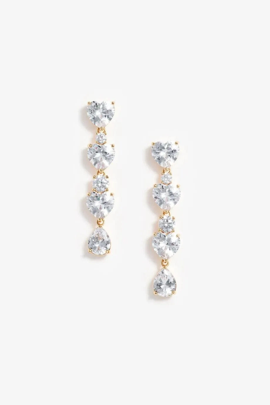 Self Portrait Heart Crystal Tiered Earrings in Gold