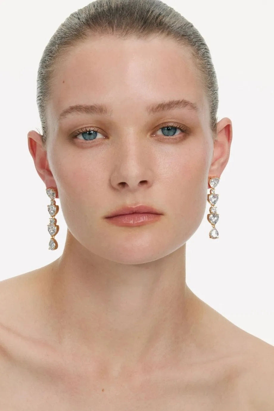 Self Portrait Heart Crystal Tiered Earrings in Gold