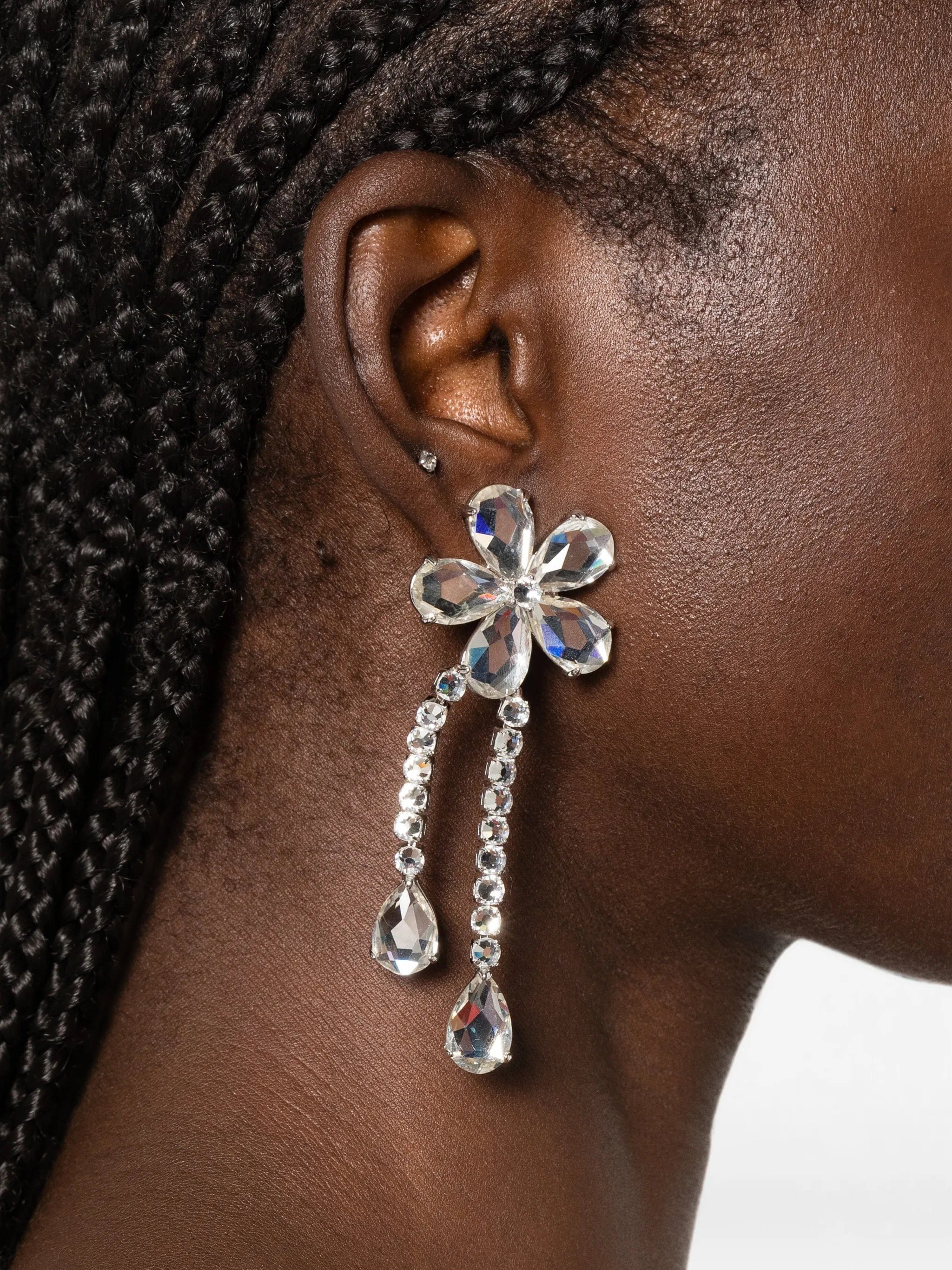 Self-Portrait crystal - flower droplet earrings
