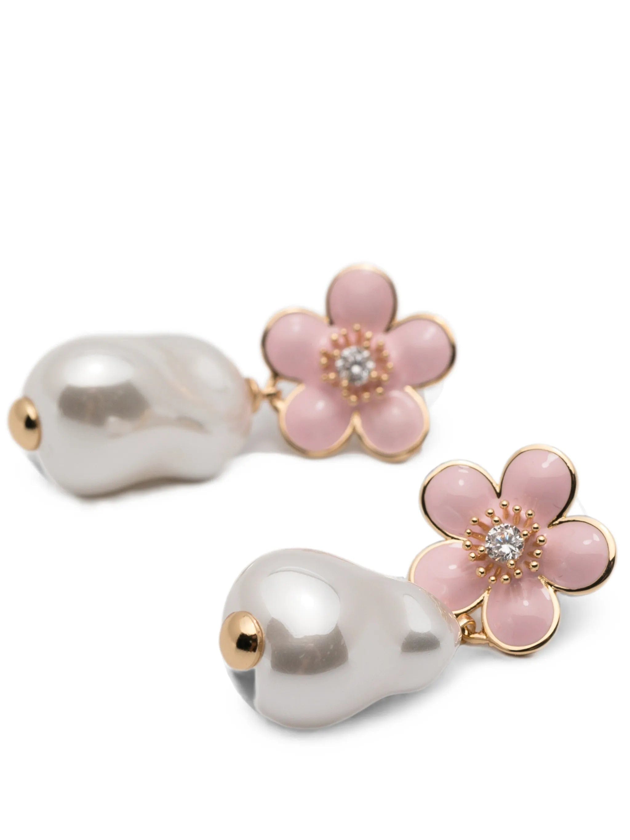 Self-Portrait flower - motif pearl - drop earrings