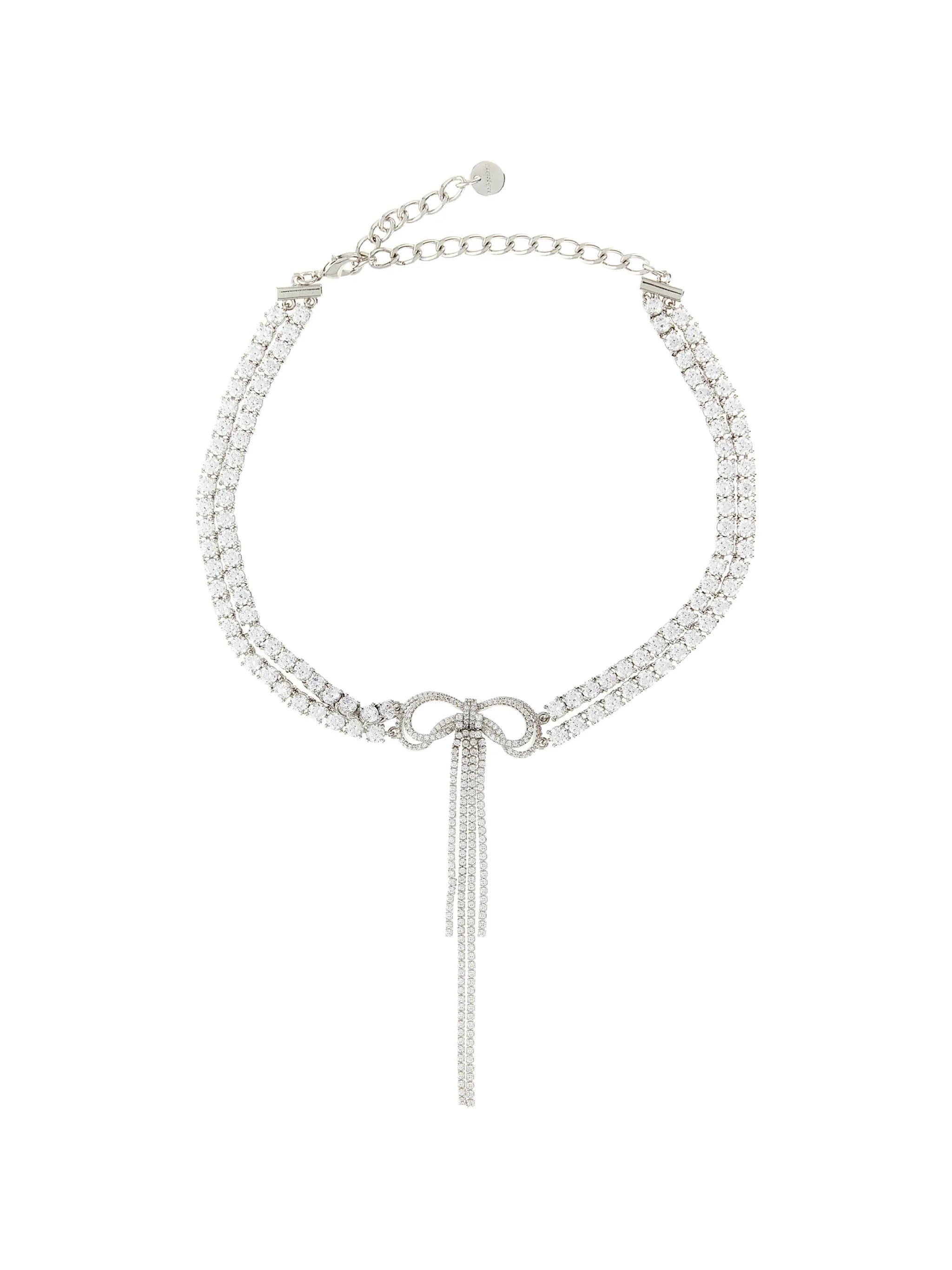 Self-Portrait Double Crystal Bow necklace