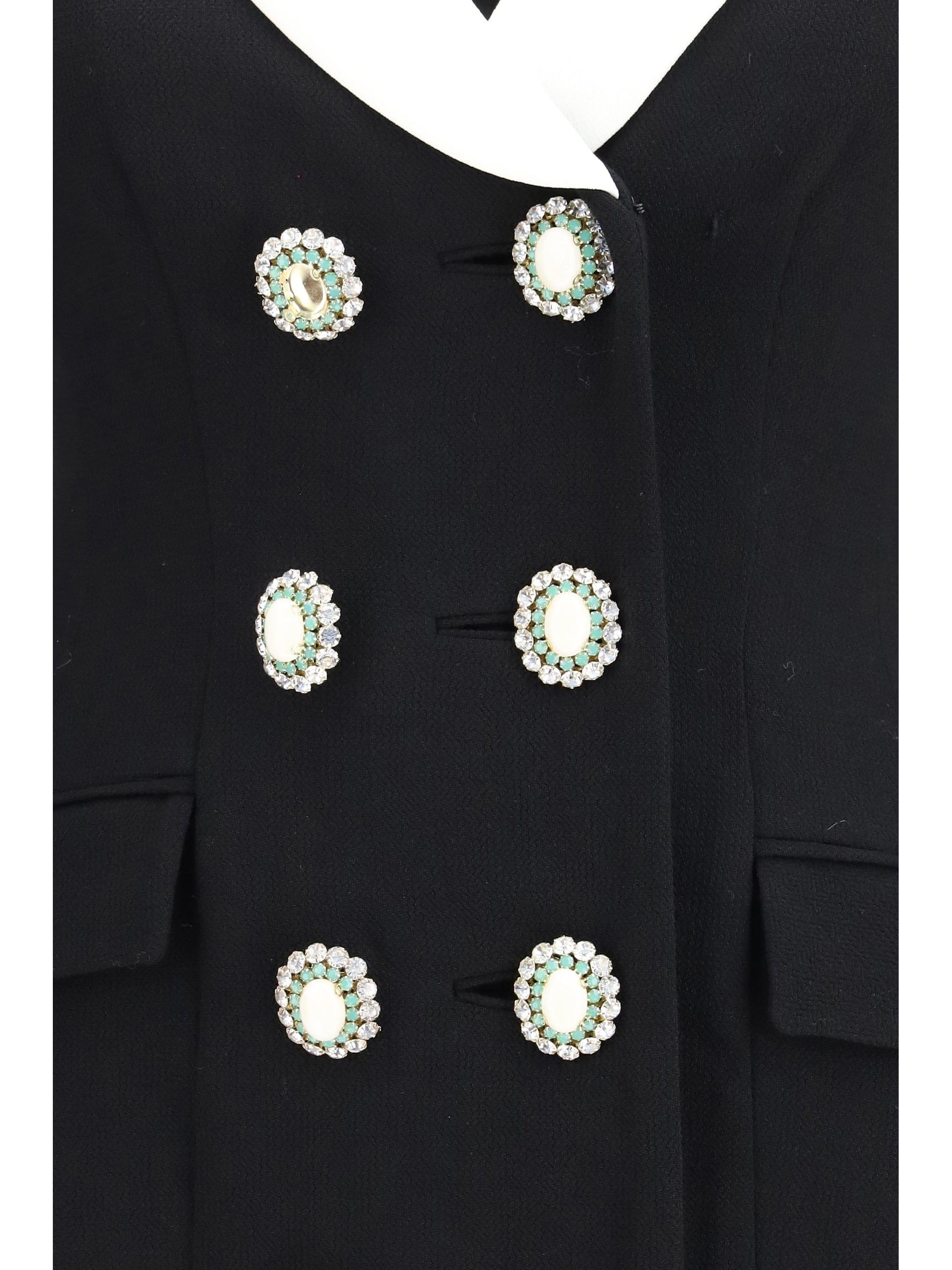 Self - Portrait Double - Breasted Wool with Jeweled Buttons Dress — Black