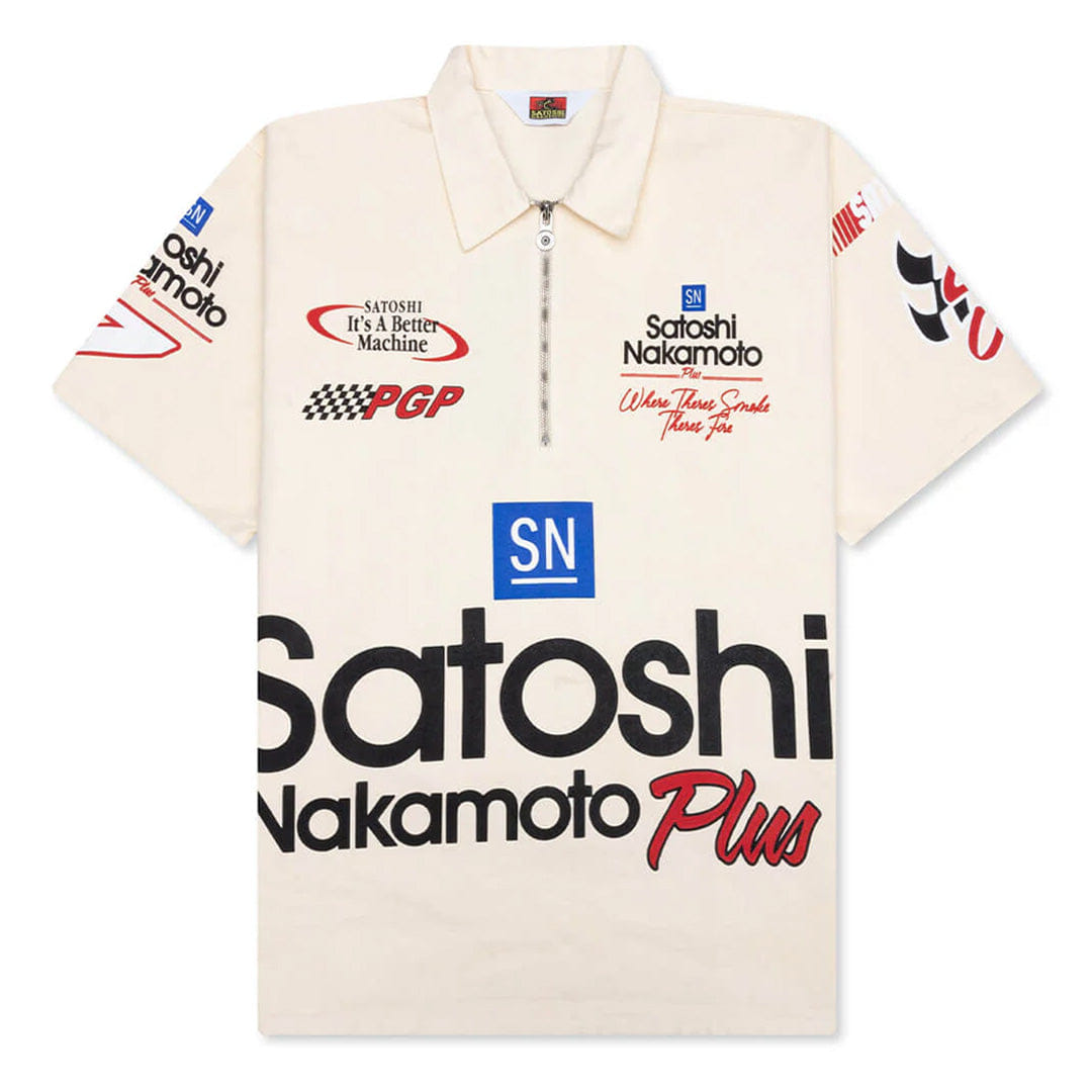 Satoshi Nakamoto Satoshi Mechanic Half Zip Polo Off - White