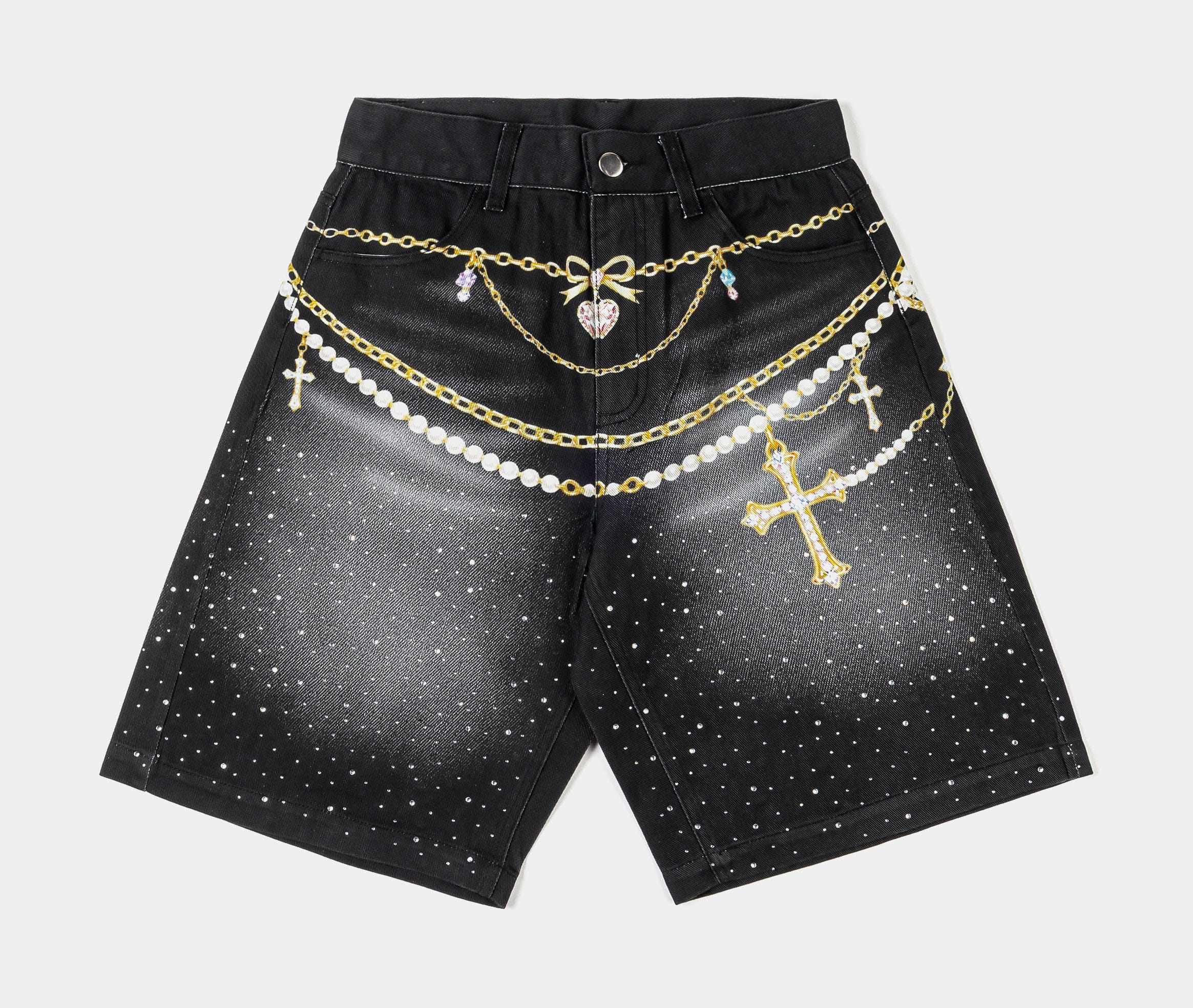 Original SIN Waistchain Washed Denim Womens Shorts (Grey/Gold)