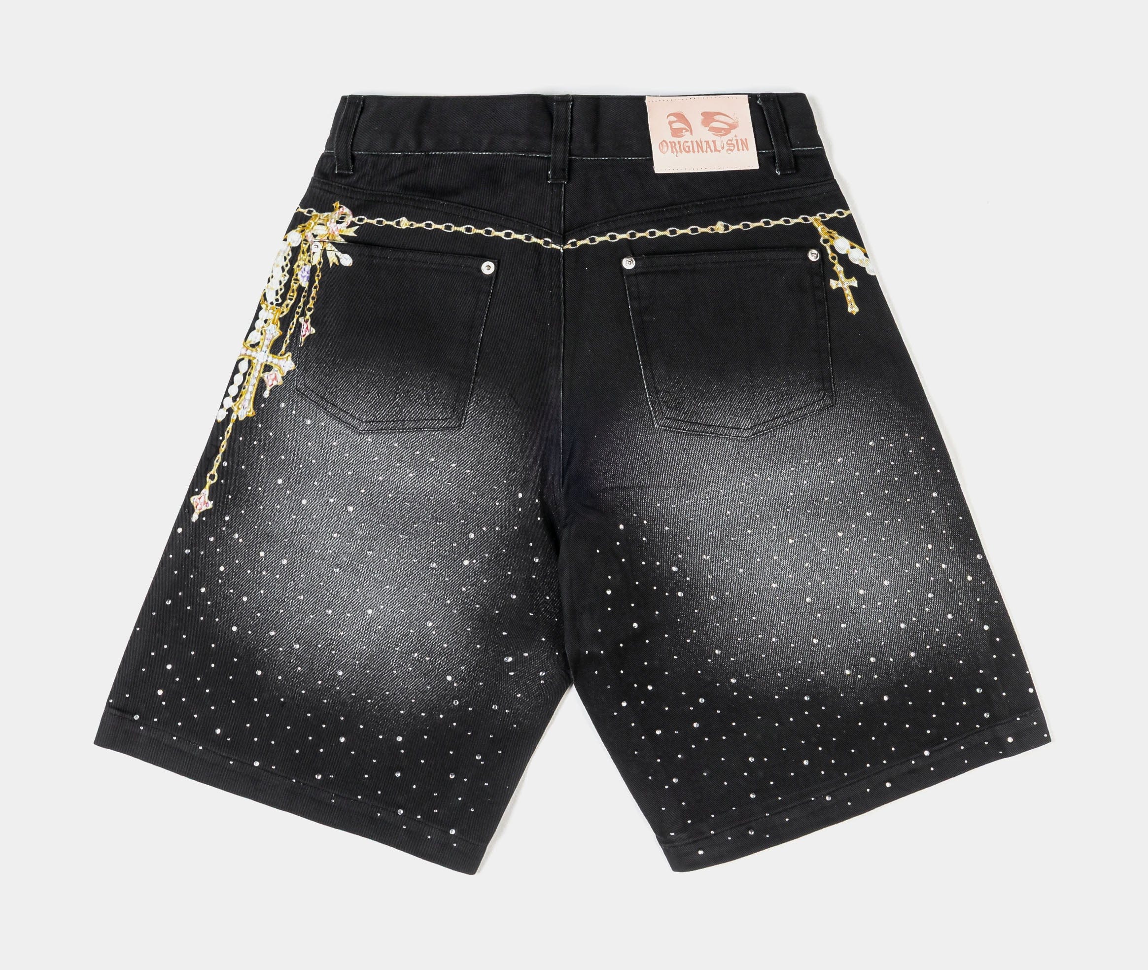 Original SIN Waistchain Washed Denim Womens Shorts (Grey/Gold)