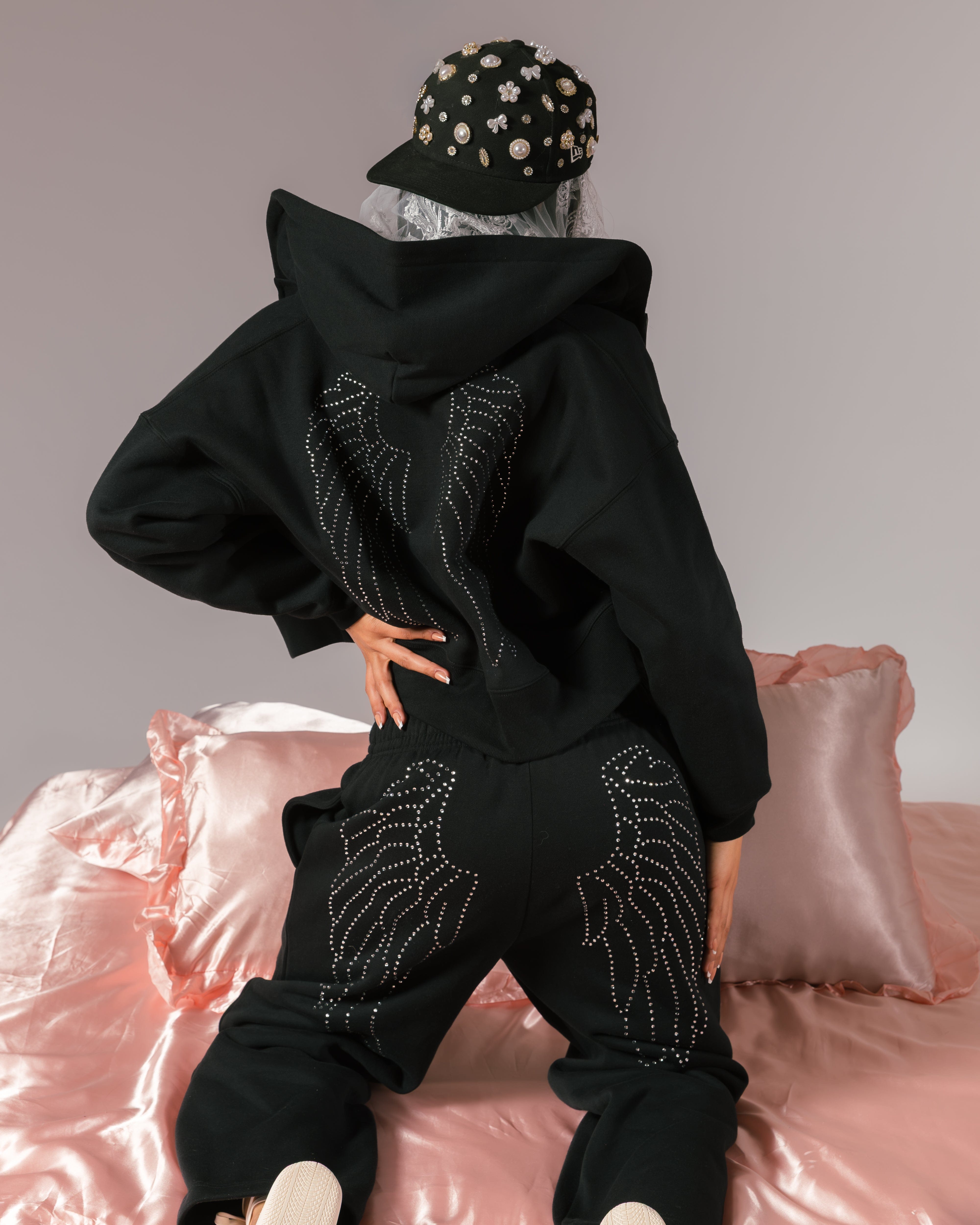 Original SIN Angel Wings Fleece Womens Sweatpants (Black/Pink)
