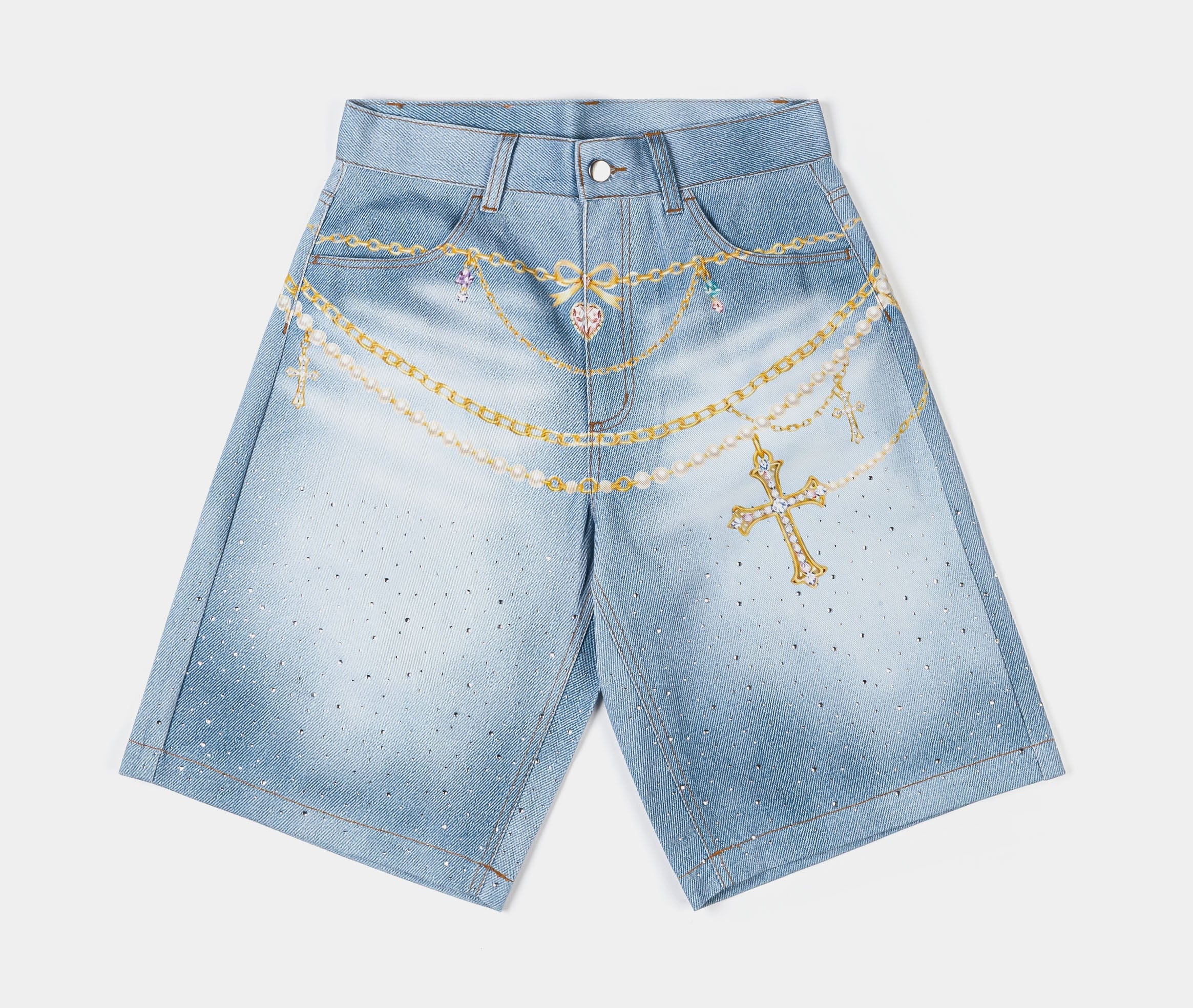 Original SIN Waistchain Denim Womens Shorts (Blue/Gold)