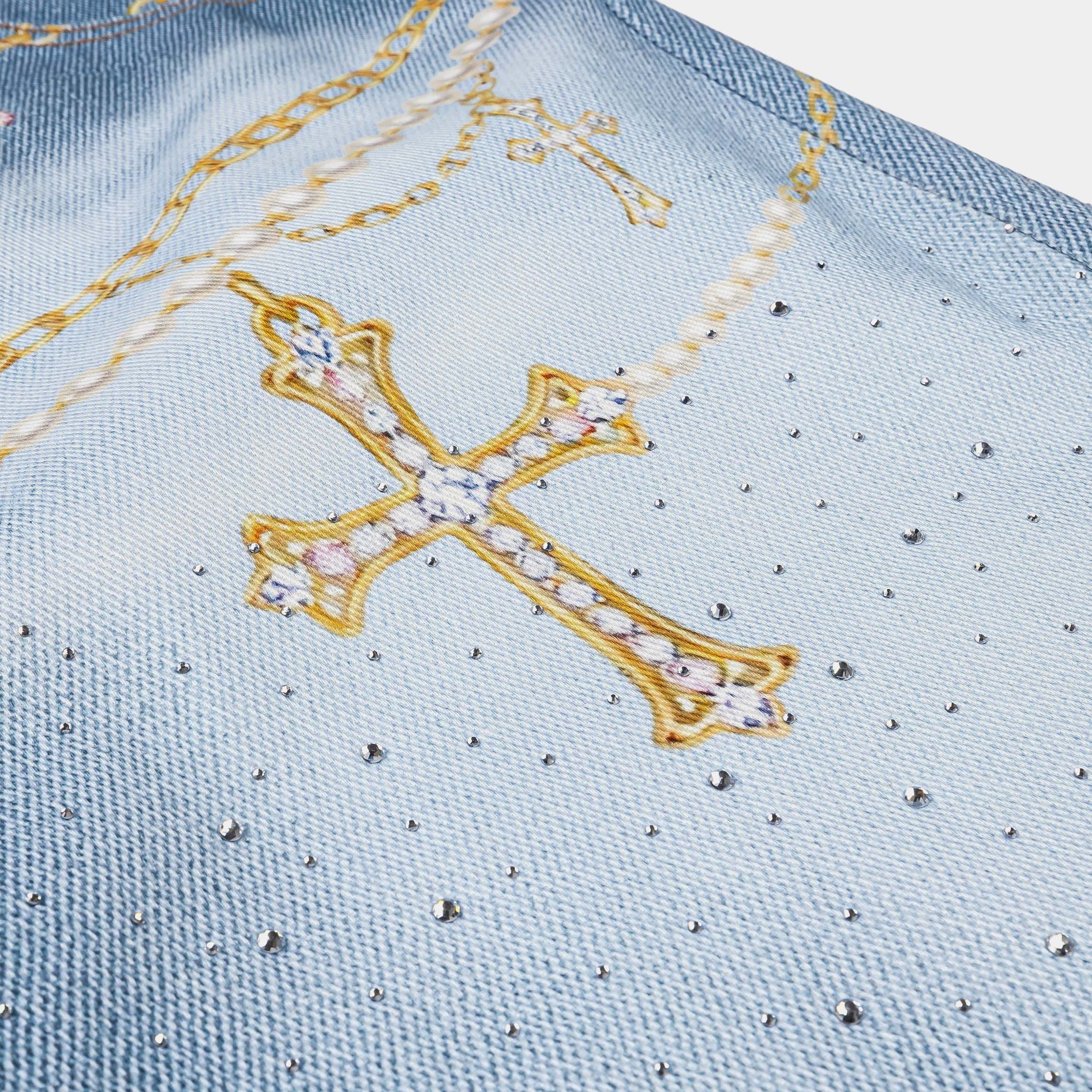 Original SIN Waistchain Denim Womens Shorts (Blue/Gold)