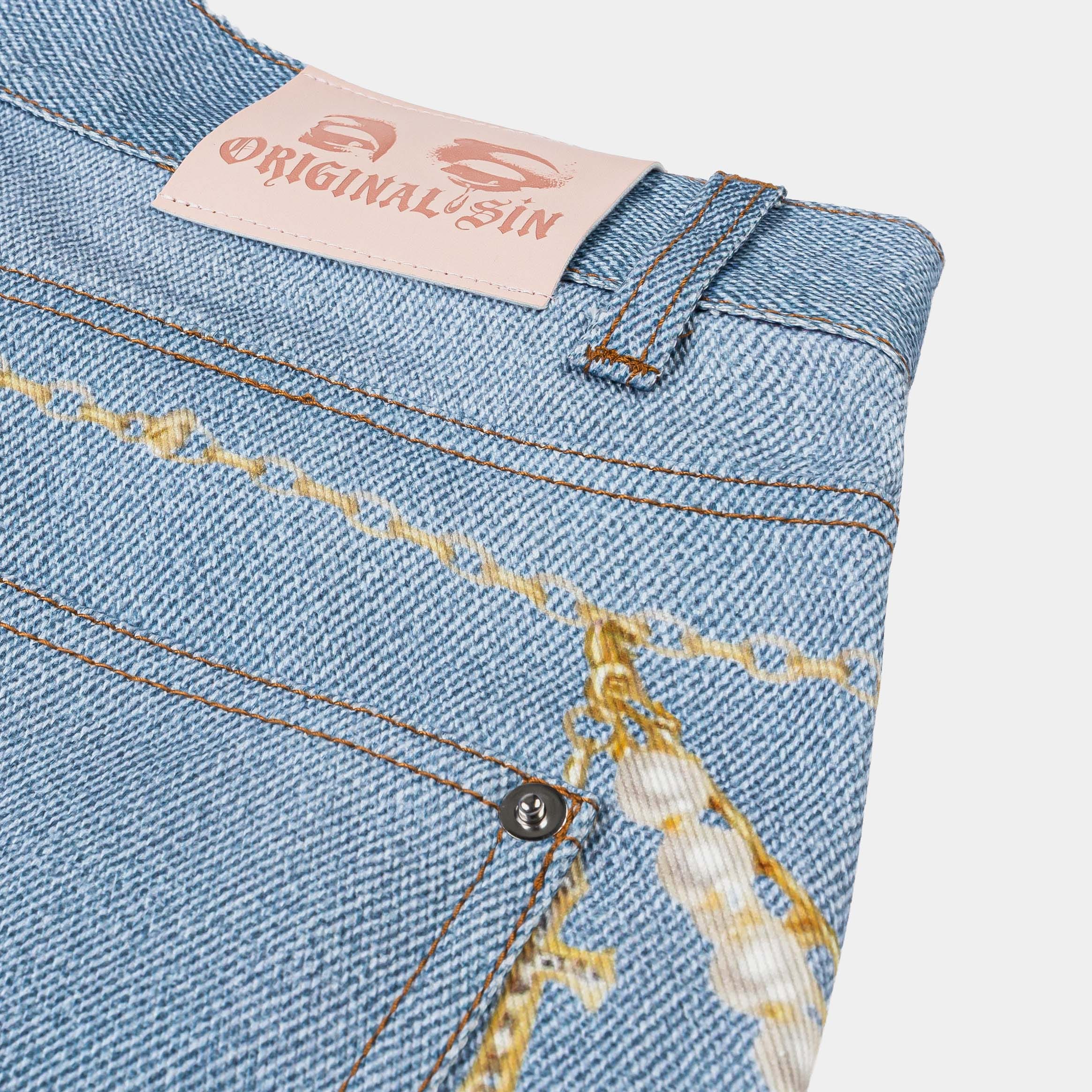 Original SIN Waistchain Denim Womens Shorts (Blue/Gold)