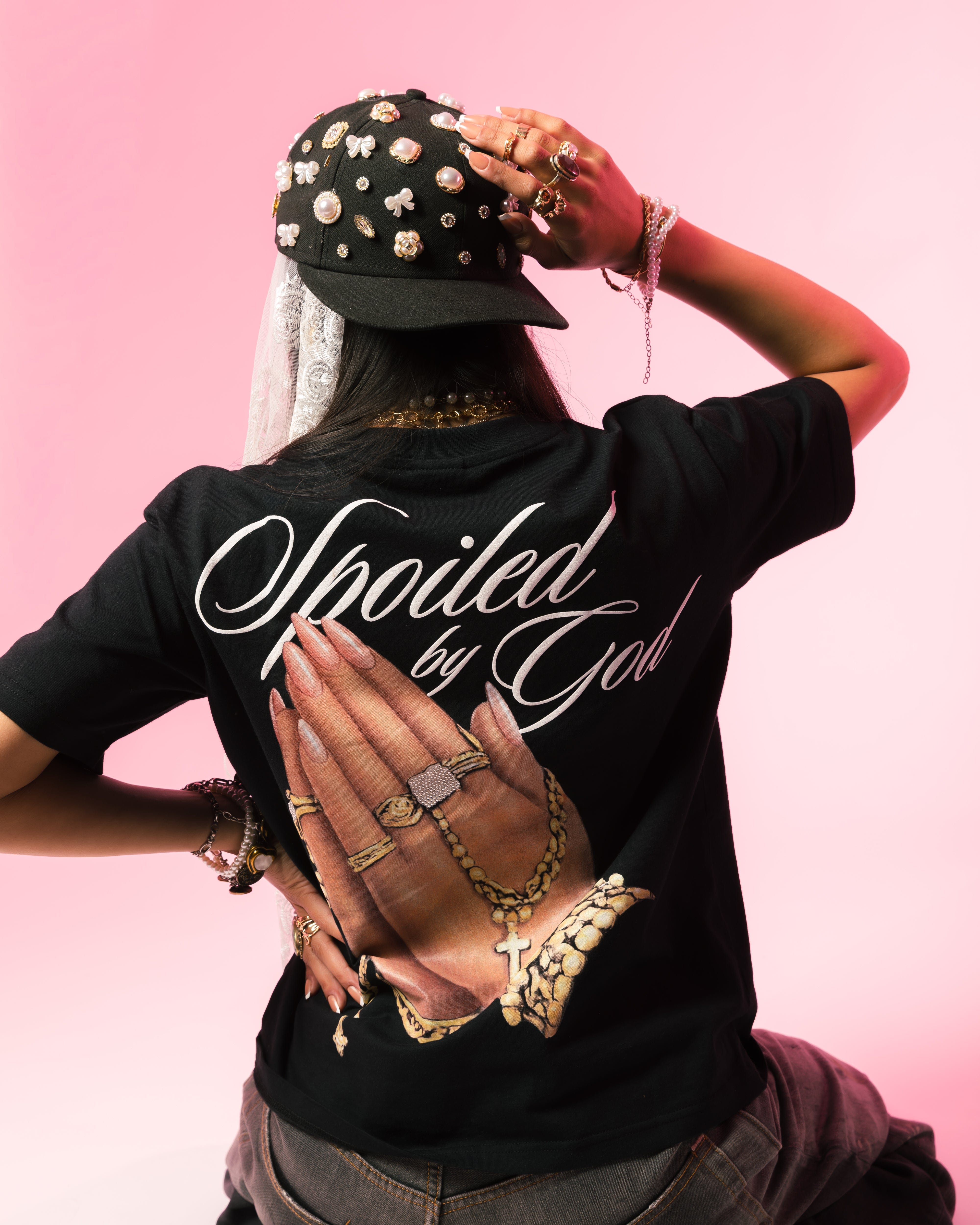 Original SIN Spoiled By God Womens Short Sleeve Shirt (Black/Pink)