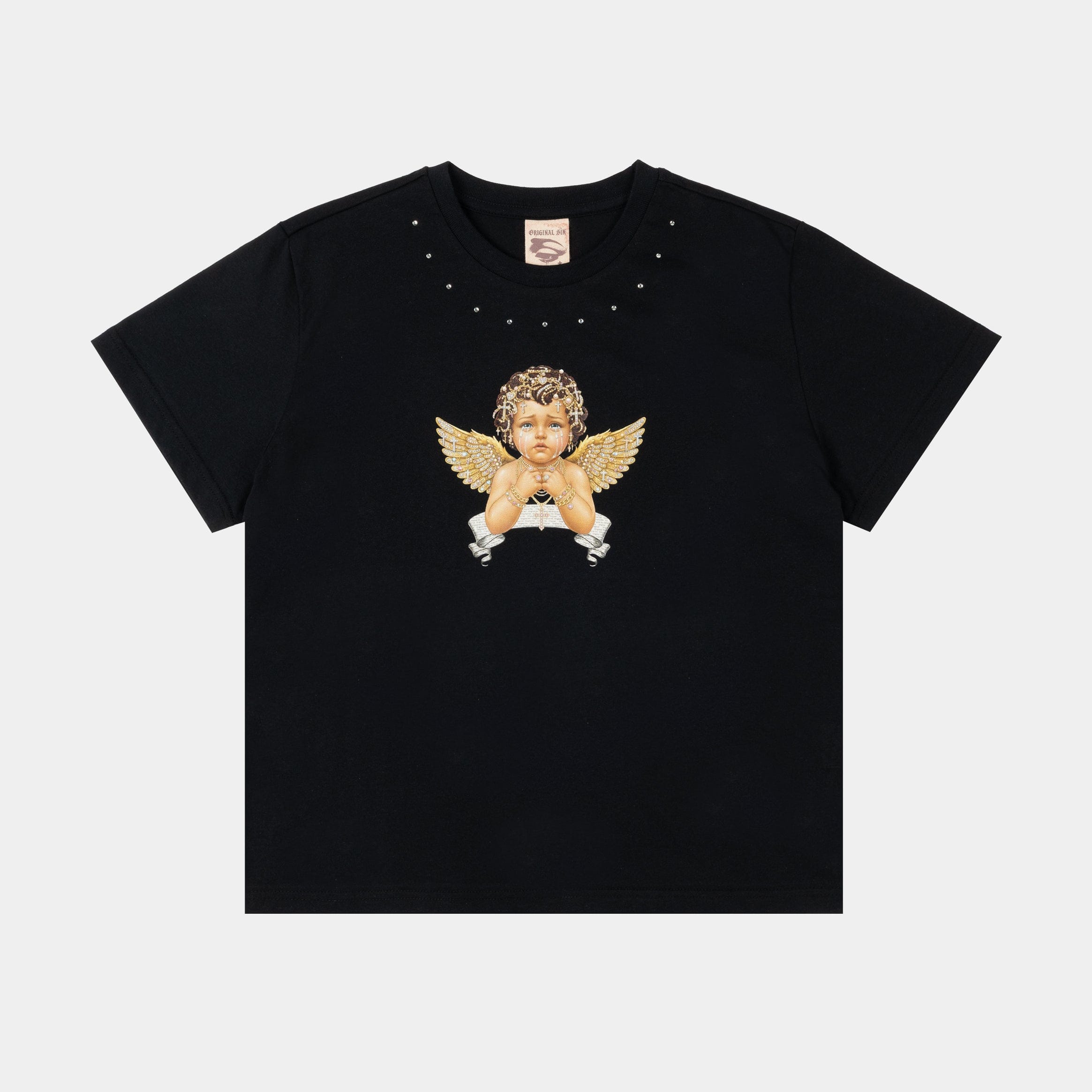 Original SIN Spoiled Angel Cropped Womens Short Sleeve Shirt (Black/Silver)