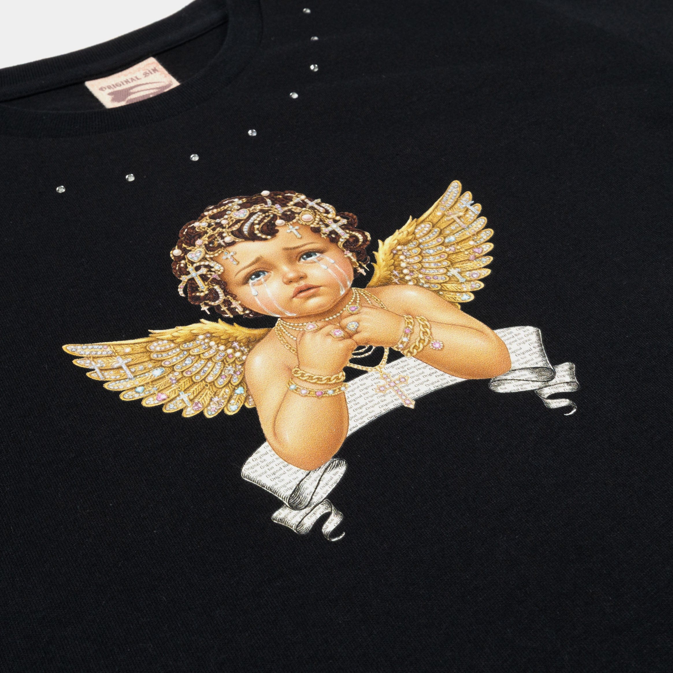 Original SIN Spoiled Angel Cropped Womens Short Sleeve Shirt (Black/Silver)