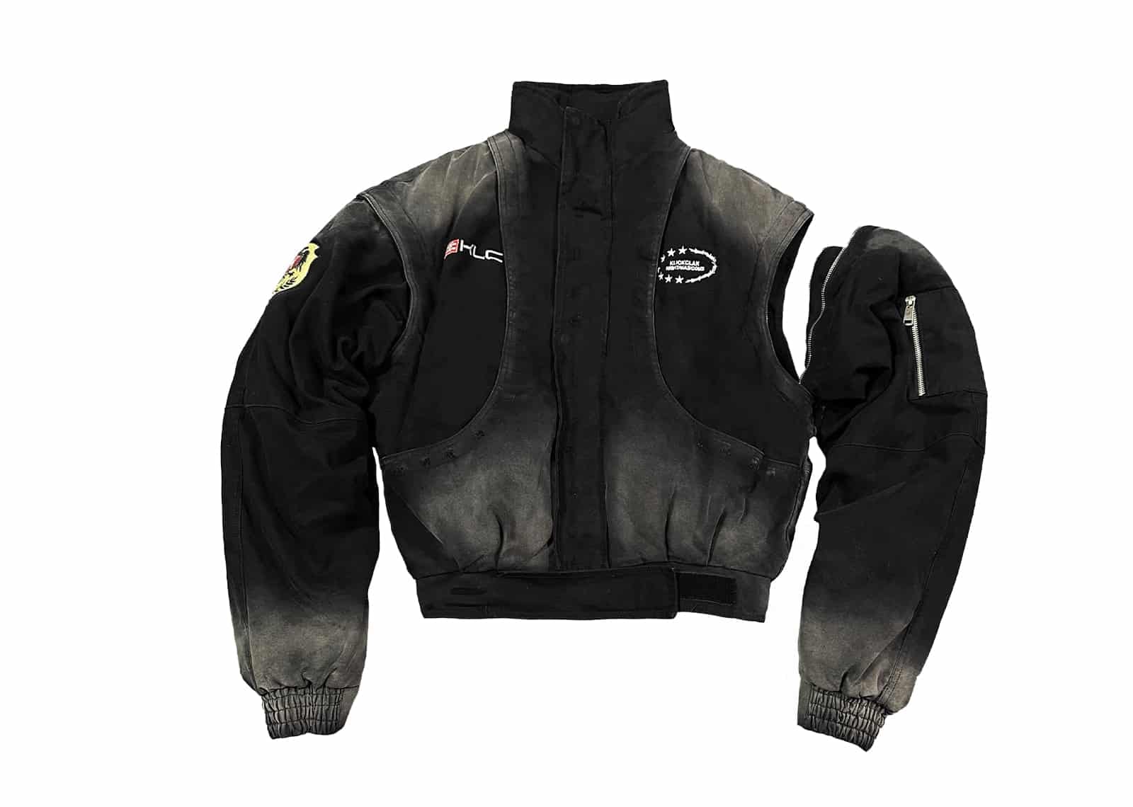 KLICK CLAK Detachable Police Officer Stand Collar Bomber Jacket Black