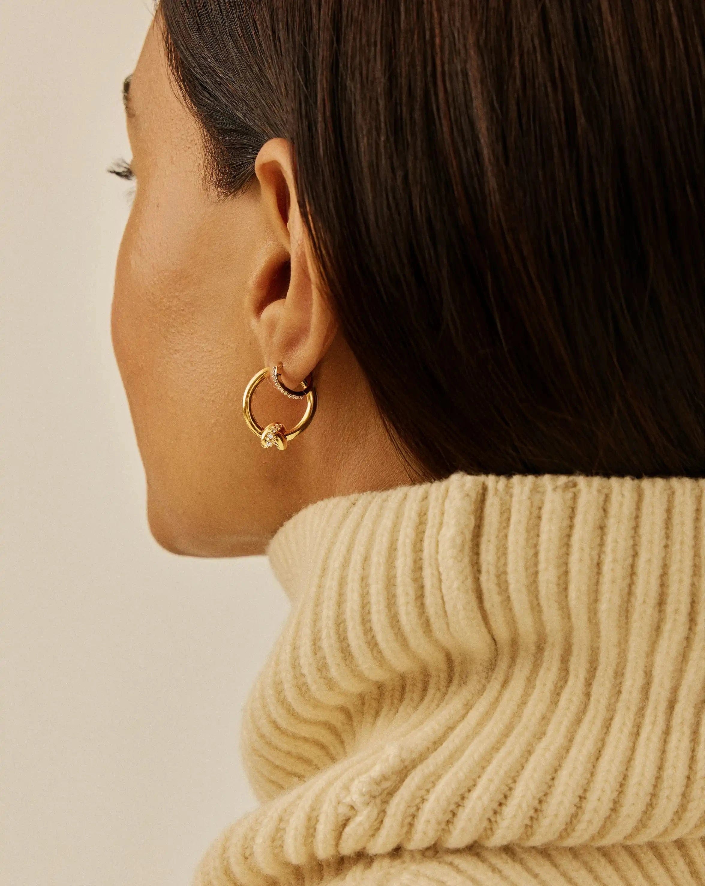 Knot Lucy Williams Pavé Knot Small Hoop Earrings | 18ct Gold Plated