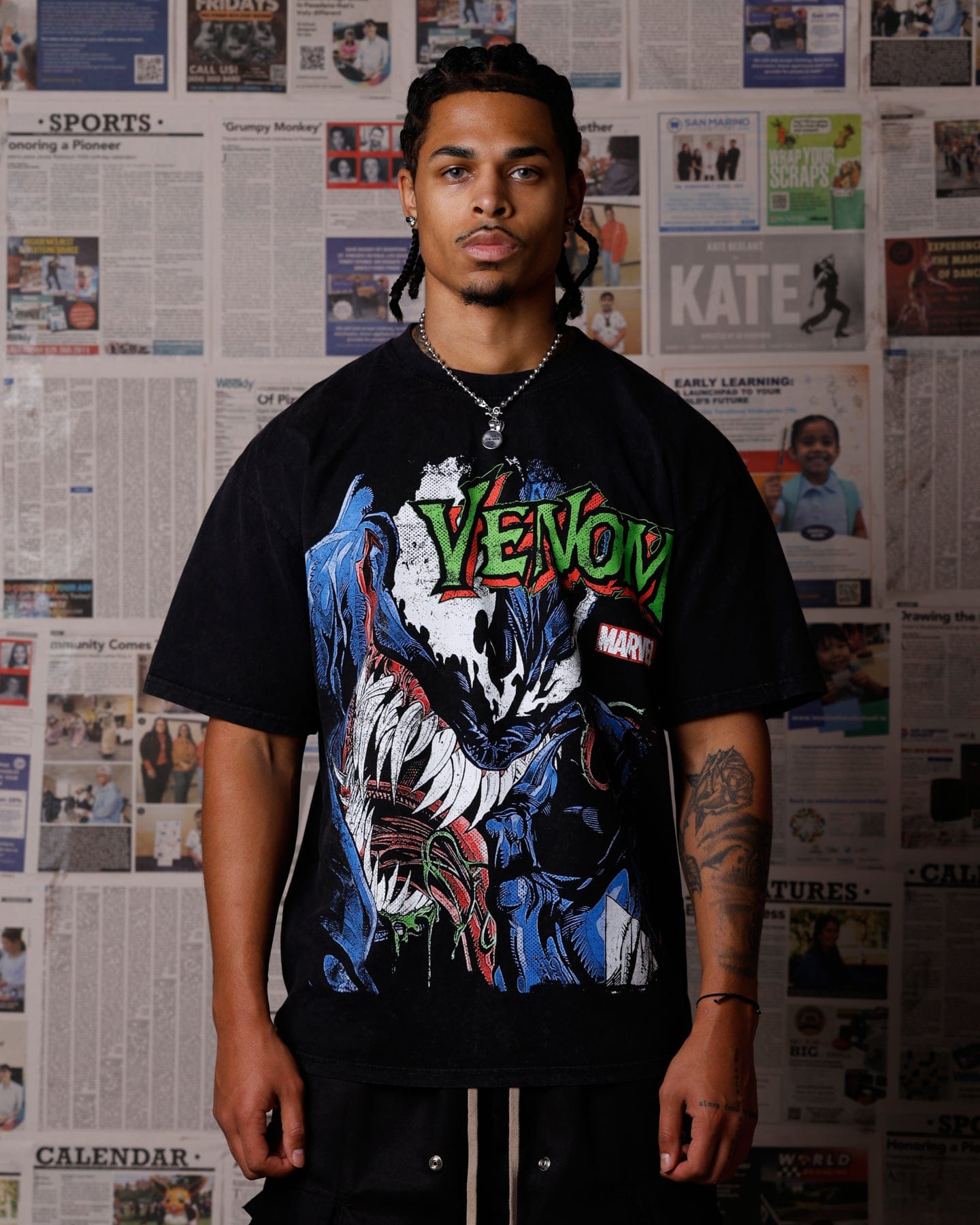 73studio Marvel Venom Eddie Brock T - Shirt Black Acidwash