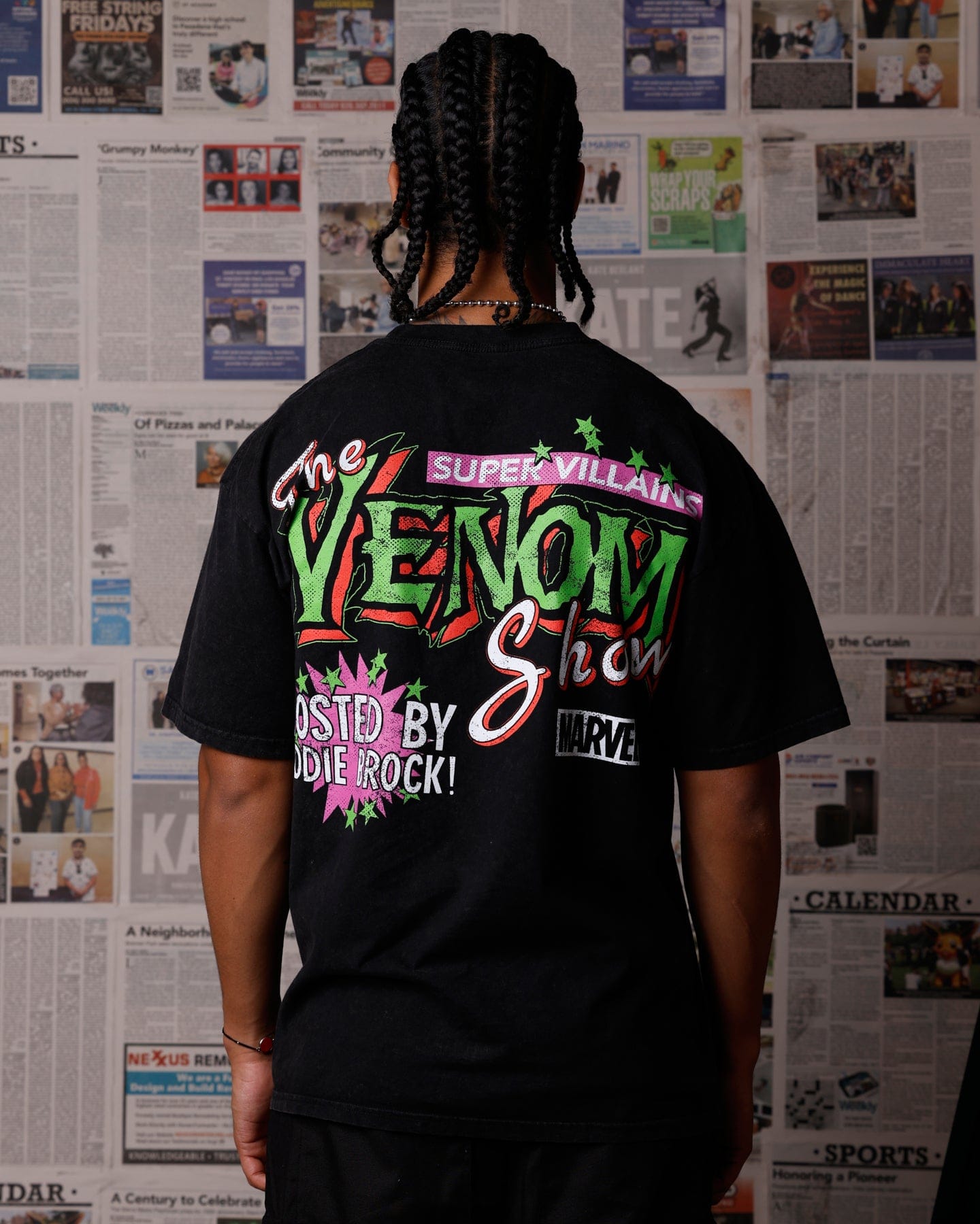 73studio Marvel Venom Eddie Brock T - Shirt Black Acidwash