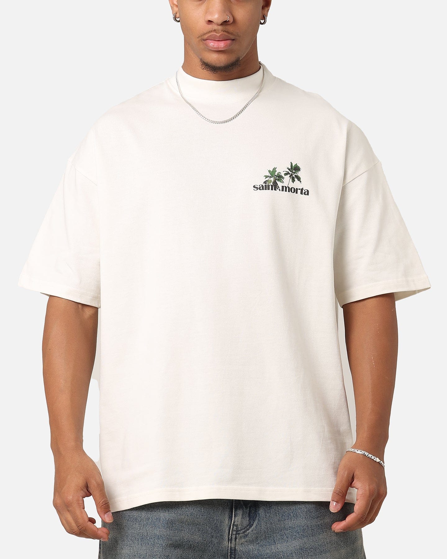 Saint Morta Paradise Mock Neck T - Shirt Off White