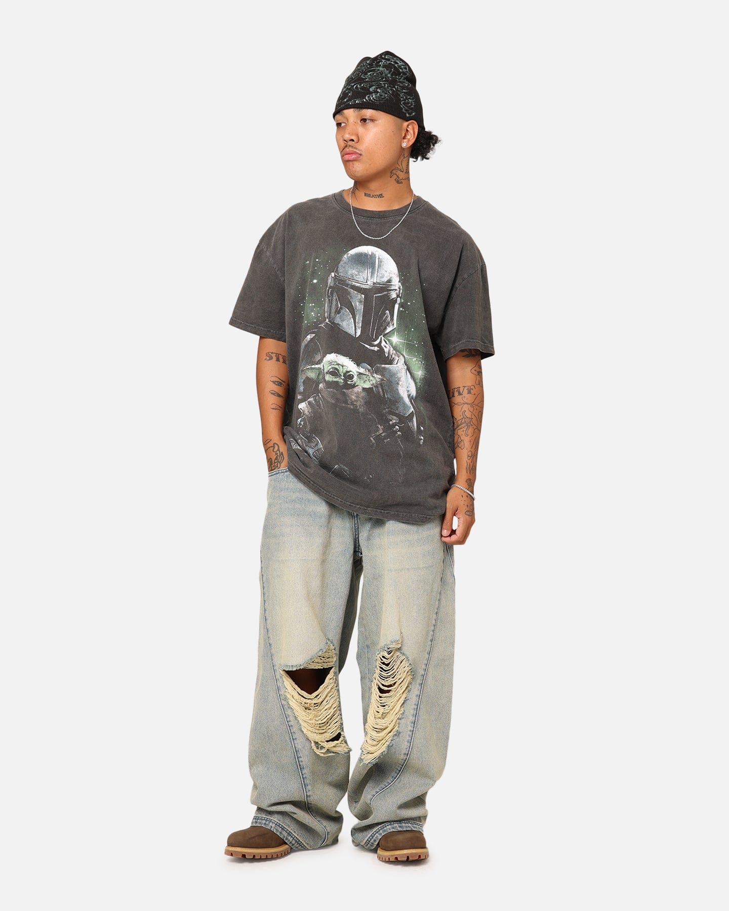 73studio Star Wars The Mandalorian Heavyweight T - Shirt Black Wash