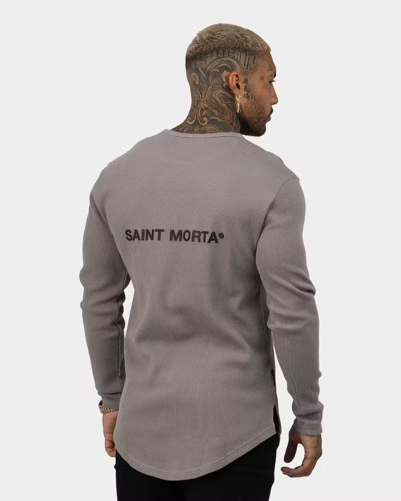 Saint Morta Icon Waffle Long Sleeve T - Shirt Grey/Black