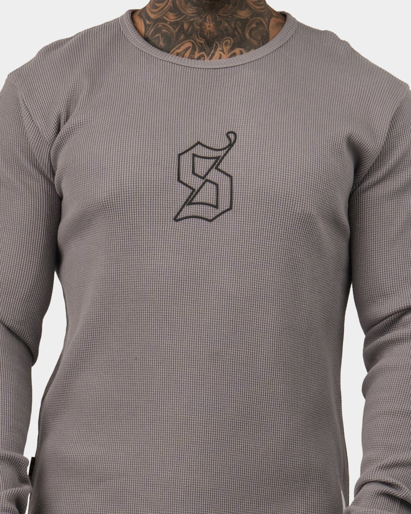 Saint Morta Icon Waffle Long Sleeve T - Shirt Grey/Black