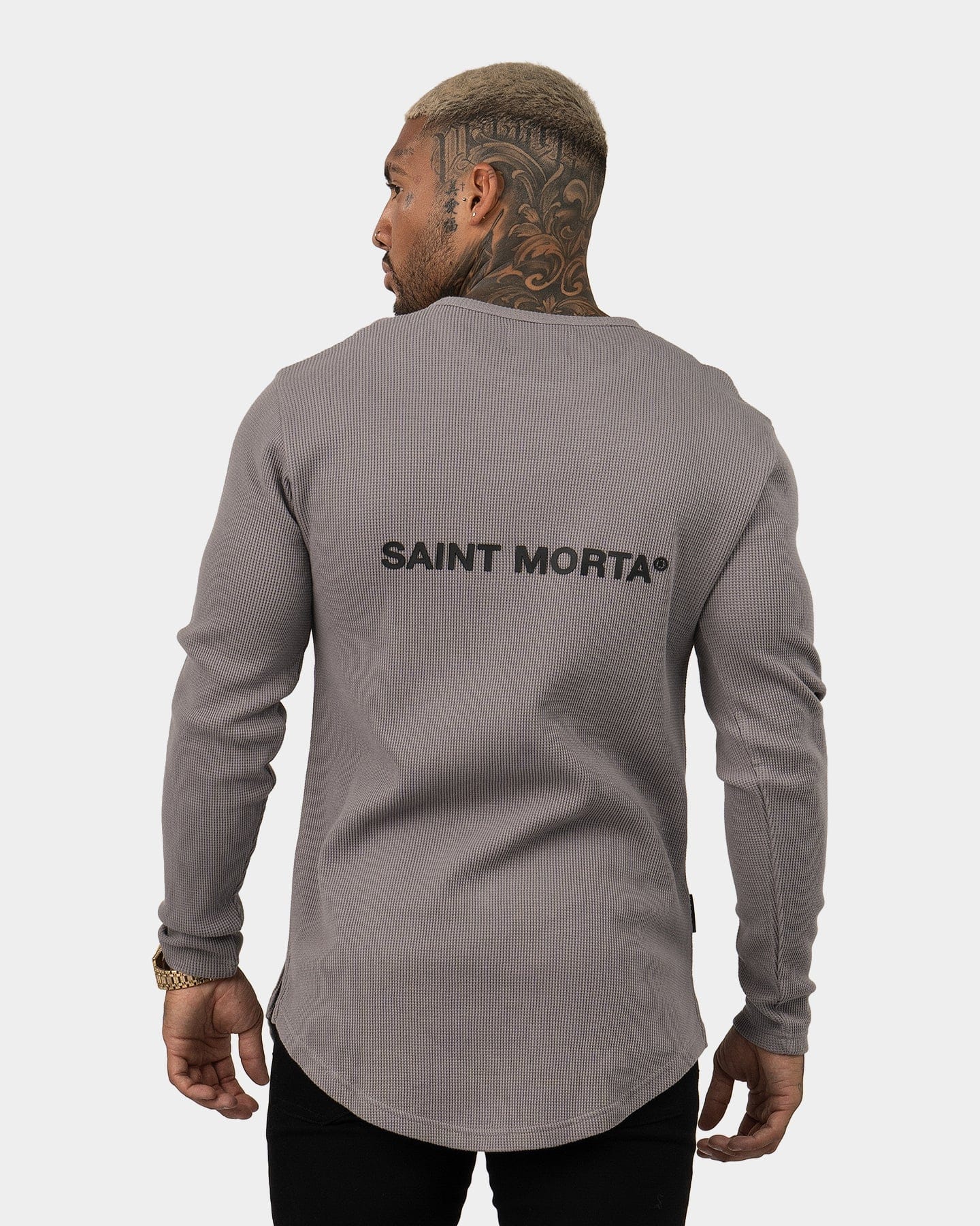 Saint Morta Icon Waffle Long Sleeve T - Shirt Grey/Black