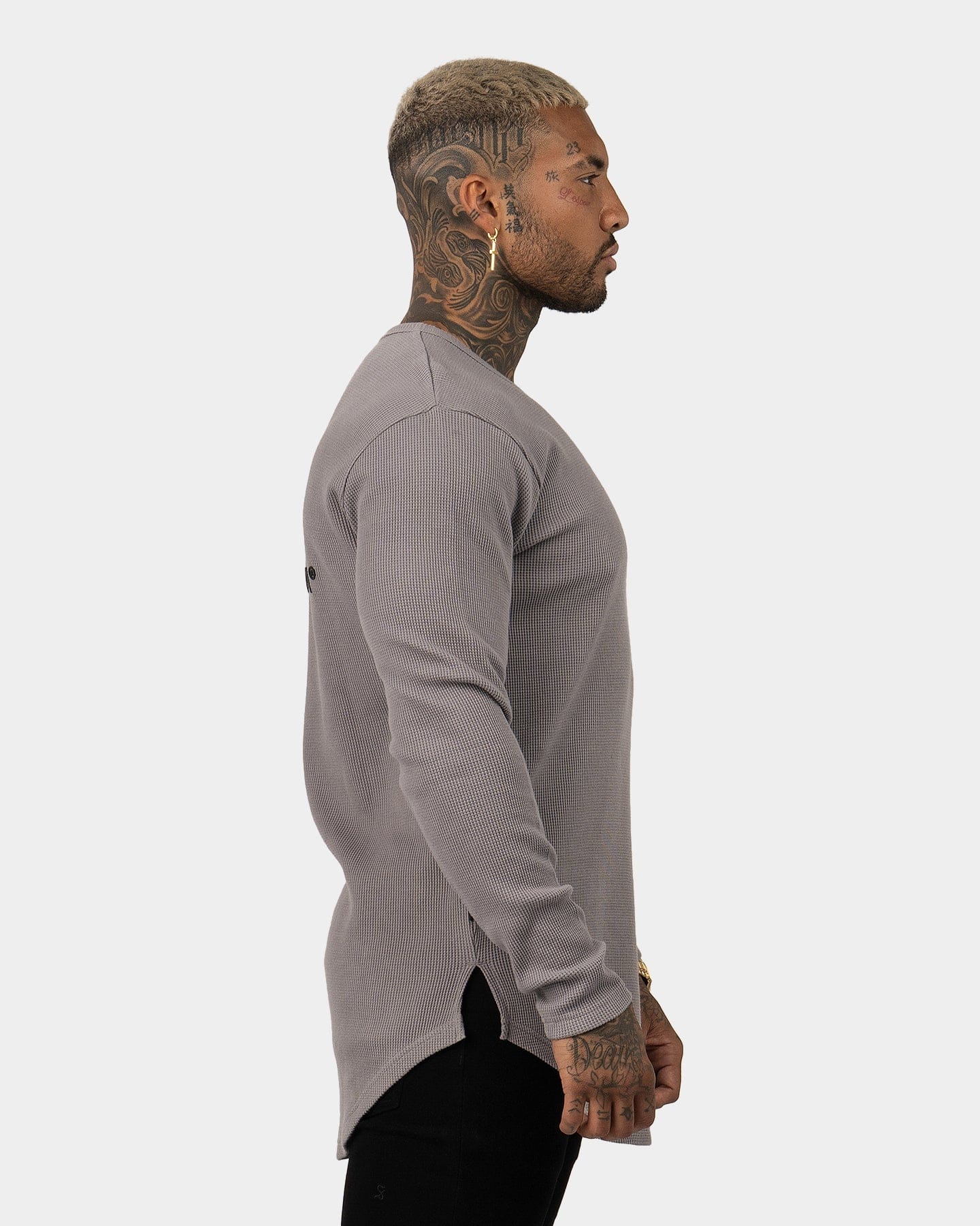Saint Morta Icon Waffle Long Sleeve T - Shirt Grey/Black