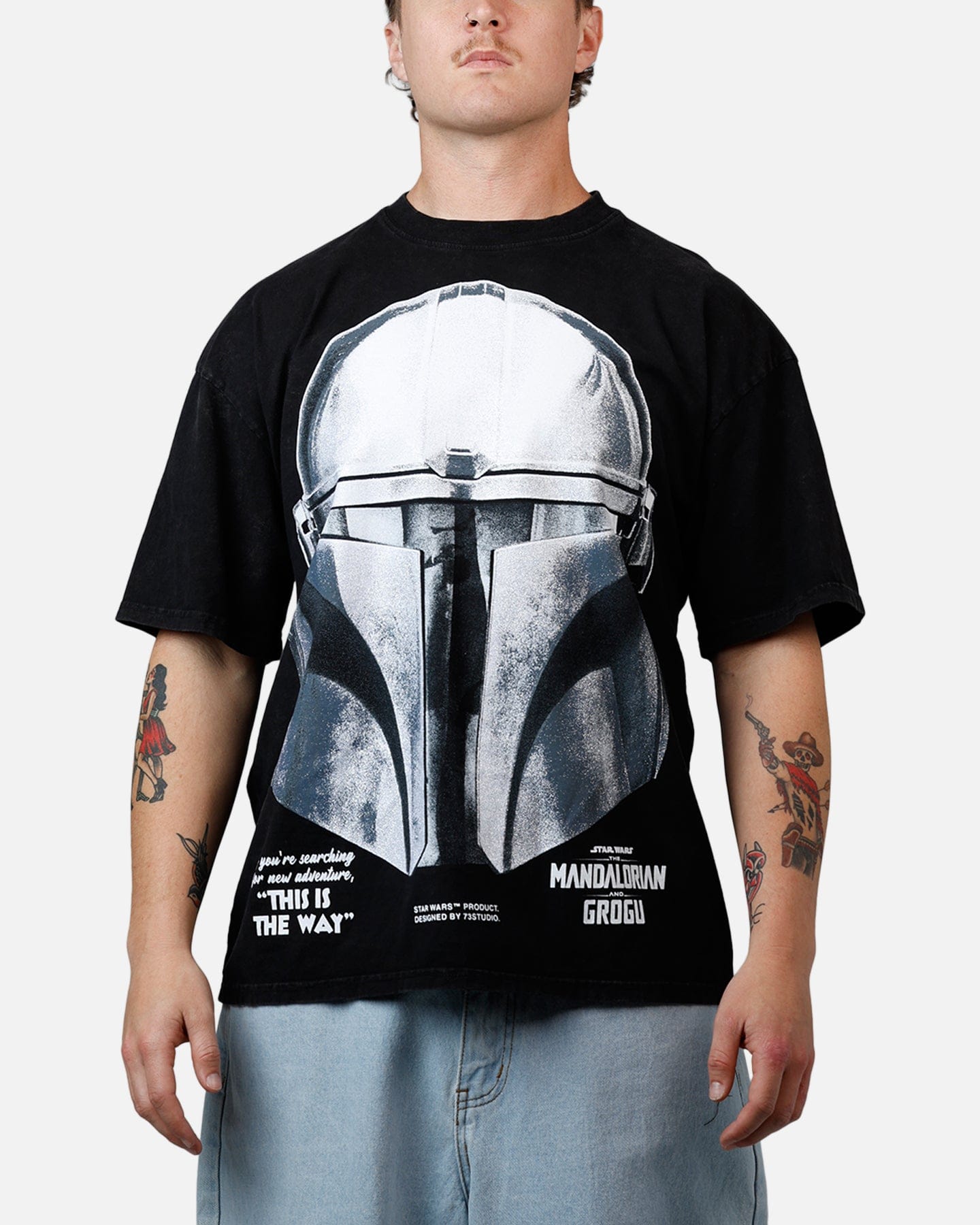 73studio Star Wars Stand Off Glitter T - Shirt Black Acidwash